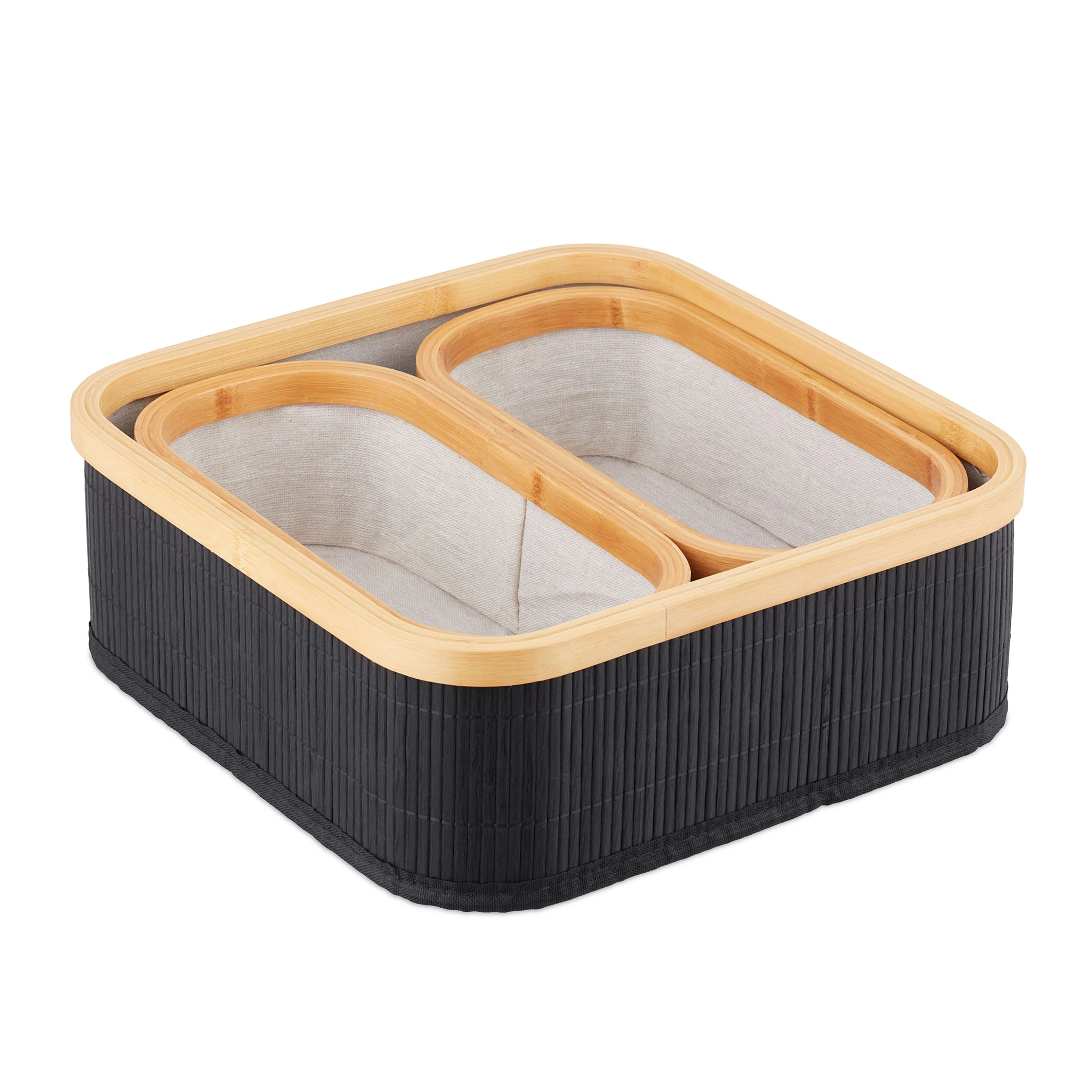 Relaxdays 3tlg. Aufbewahrungskorb Set In Schwarz/ Natur – Bild 6
