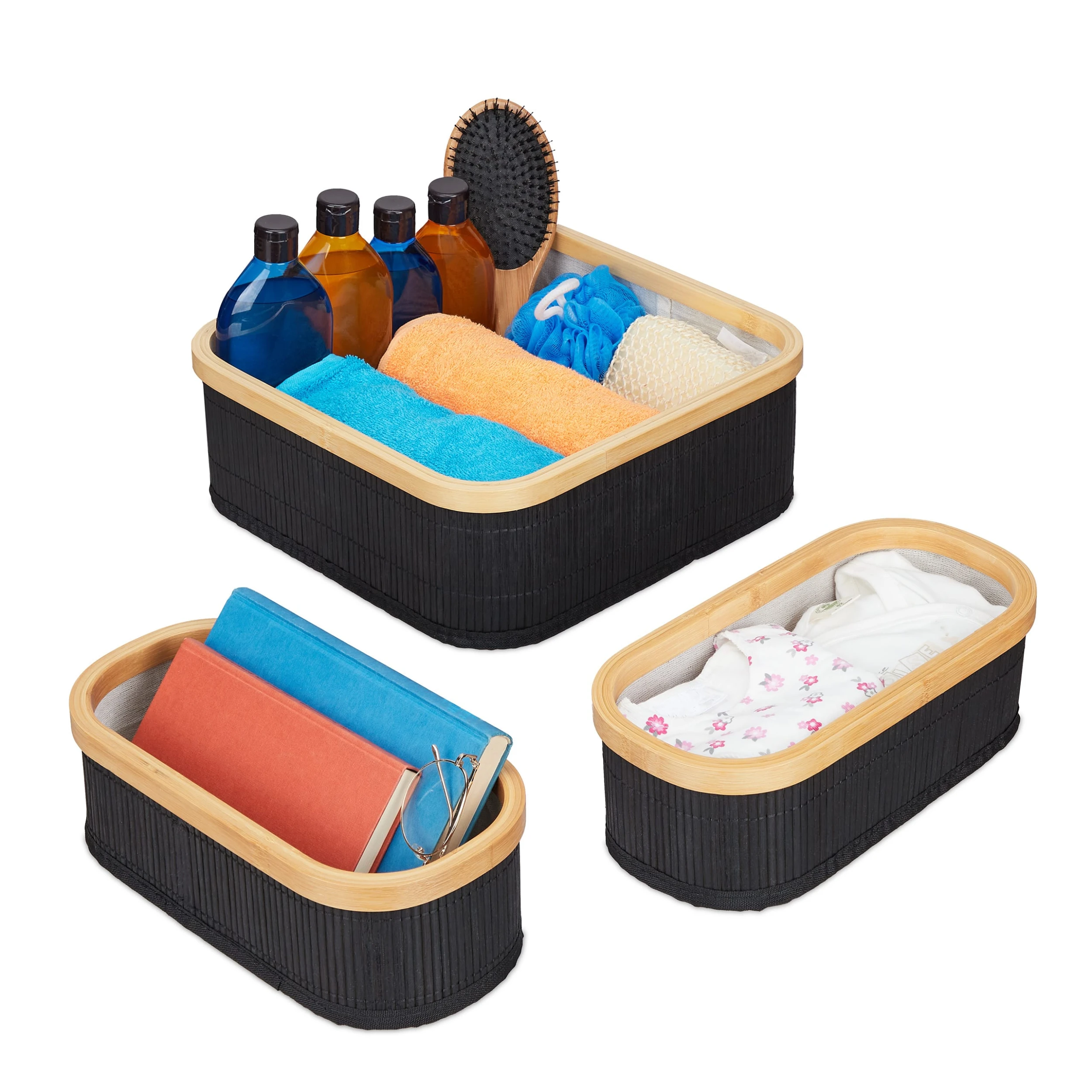 Relaxdays 3tlg. Aufbewahrungskorb Set In Schwarz/ Natur – Bild 8