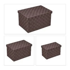 Relaxdays 3tlg. Aufbewahrungskorb Set Mit Deckel In Braun