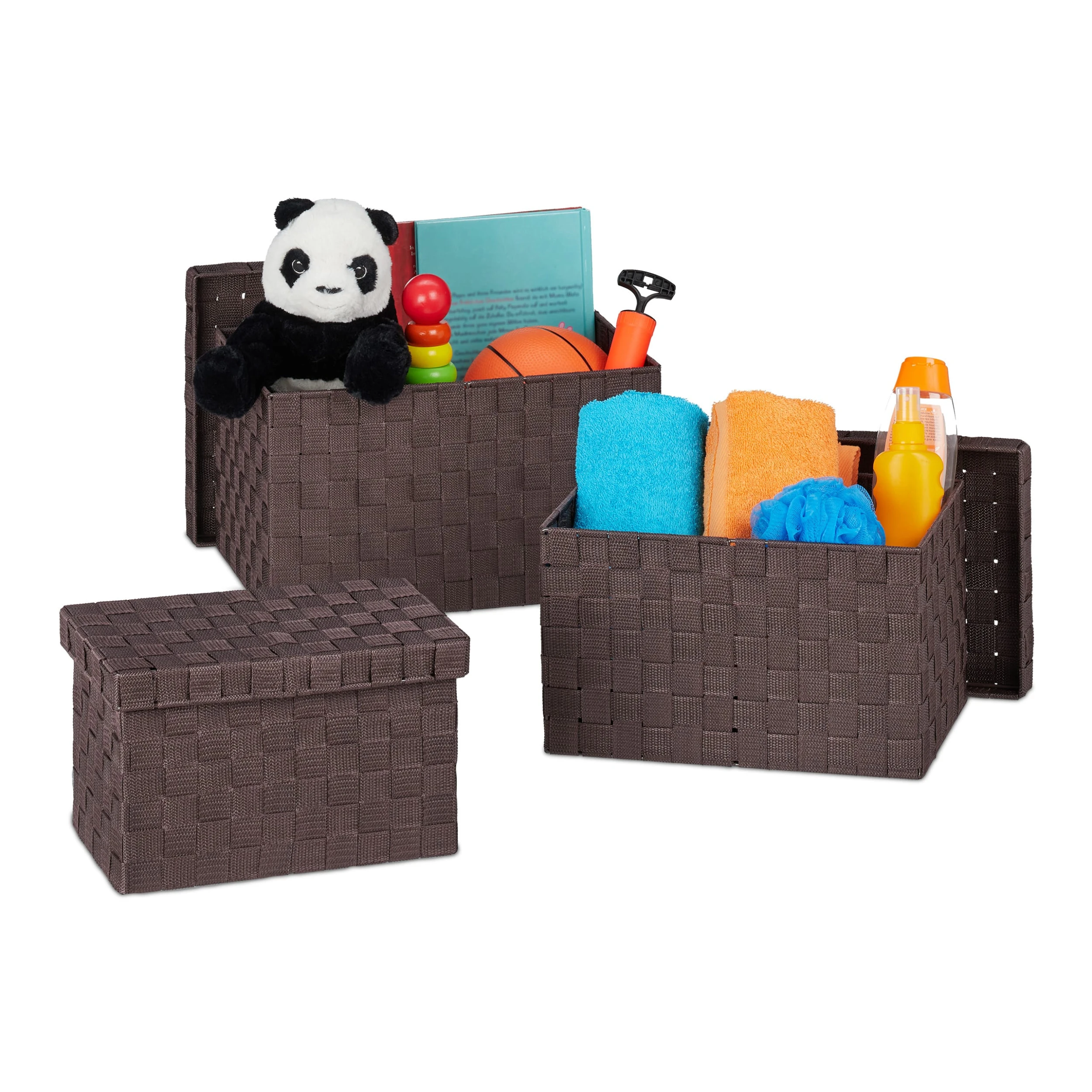 Relaxdays 3tlg. Aufbewahrungskorb Set Mit Deckel In Braun – Bild 8