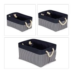 Relaxdays 3tlg. Aufbewahrungskörbe Set In Blau/ Weiß