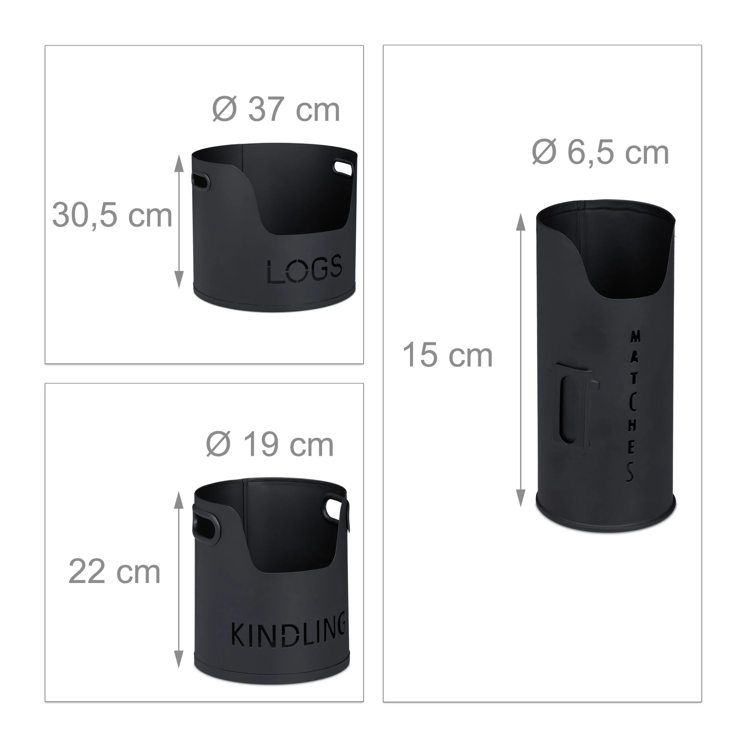 Relaxdays 3tlg. Kaminholzkorb Set In Schwarz – Bild 4