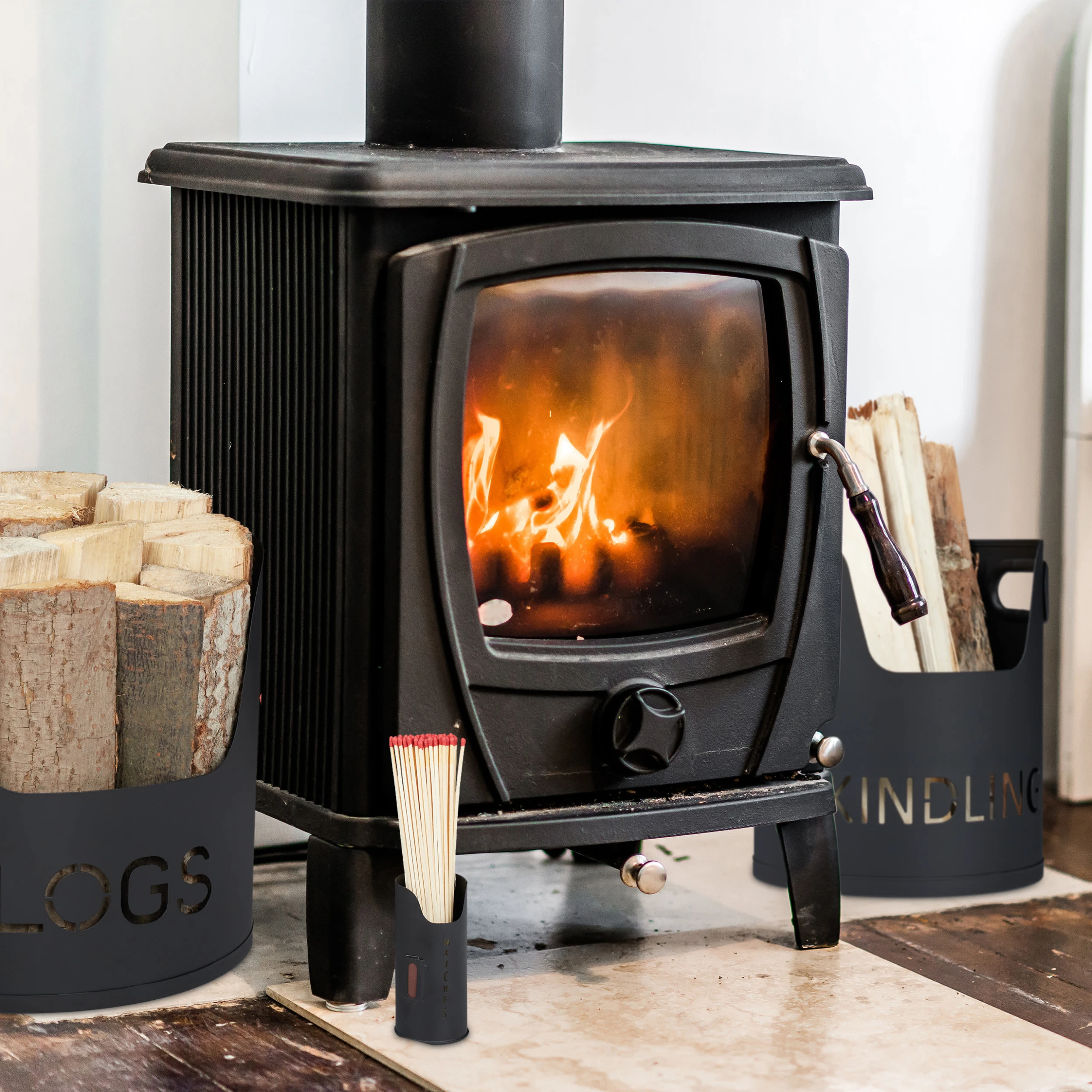 Relaxdays 3tlg. Kaminholzkorb Set In Schwarz – Bild 5