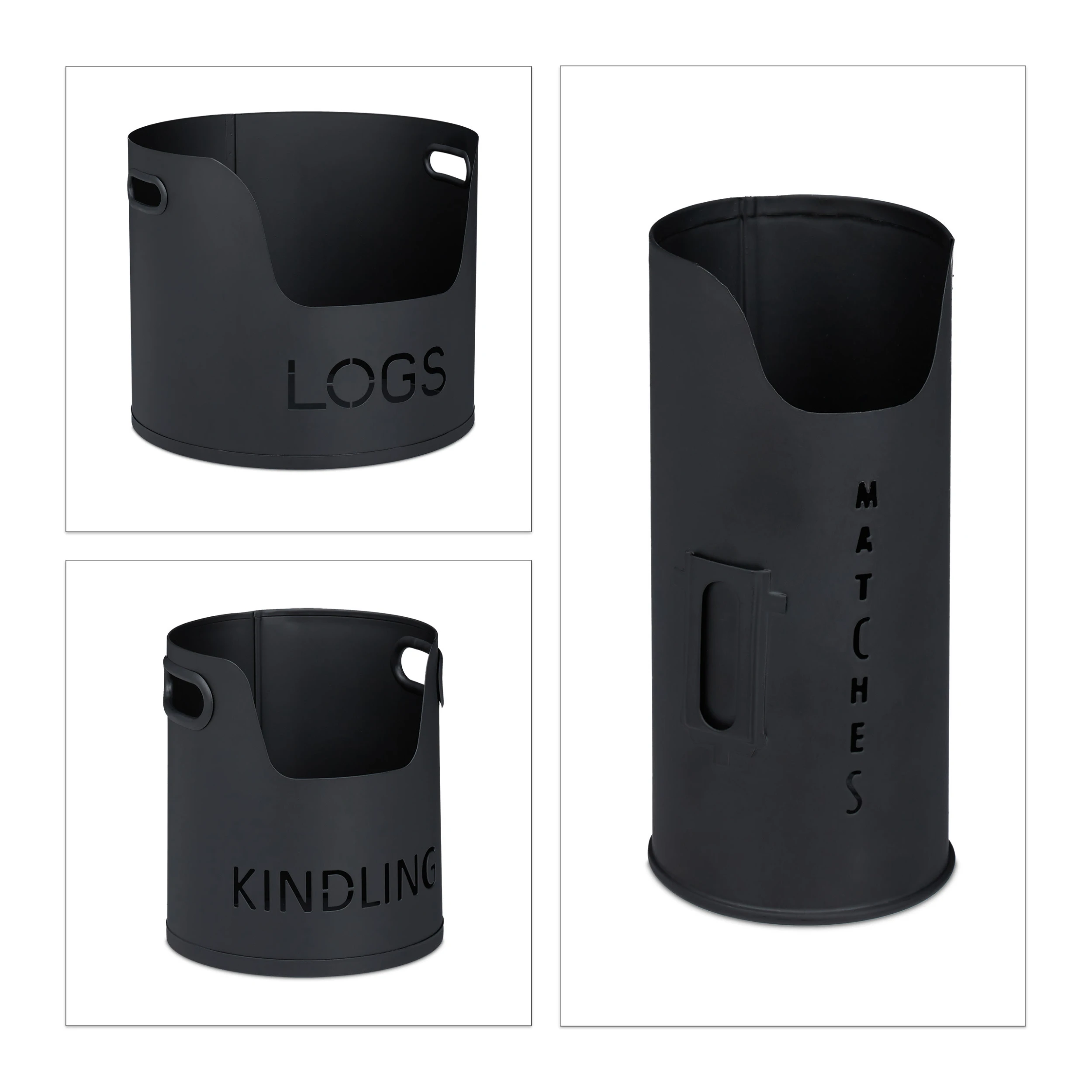 Relaxdays 3tlg. Kaminholzkorb Set In Schwarz