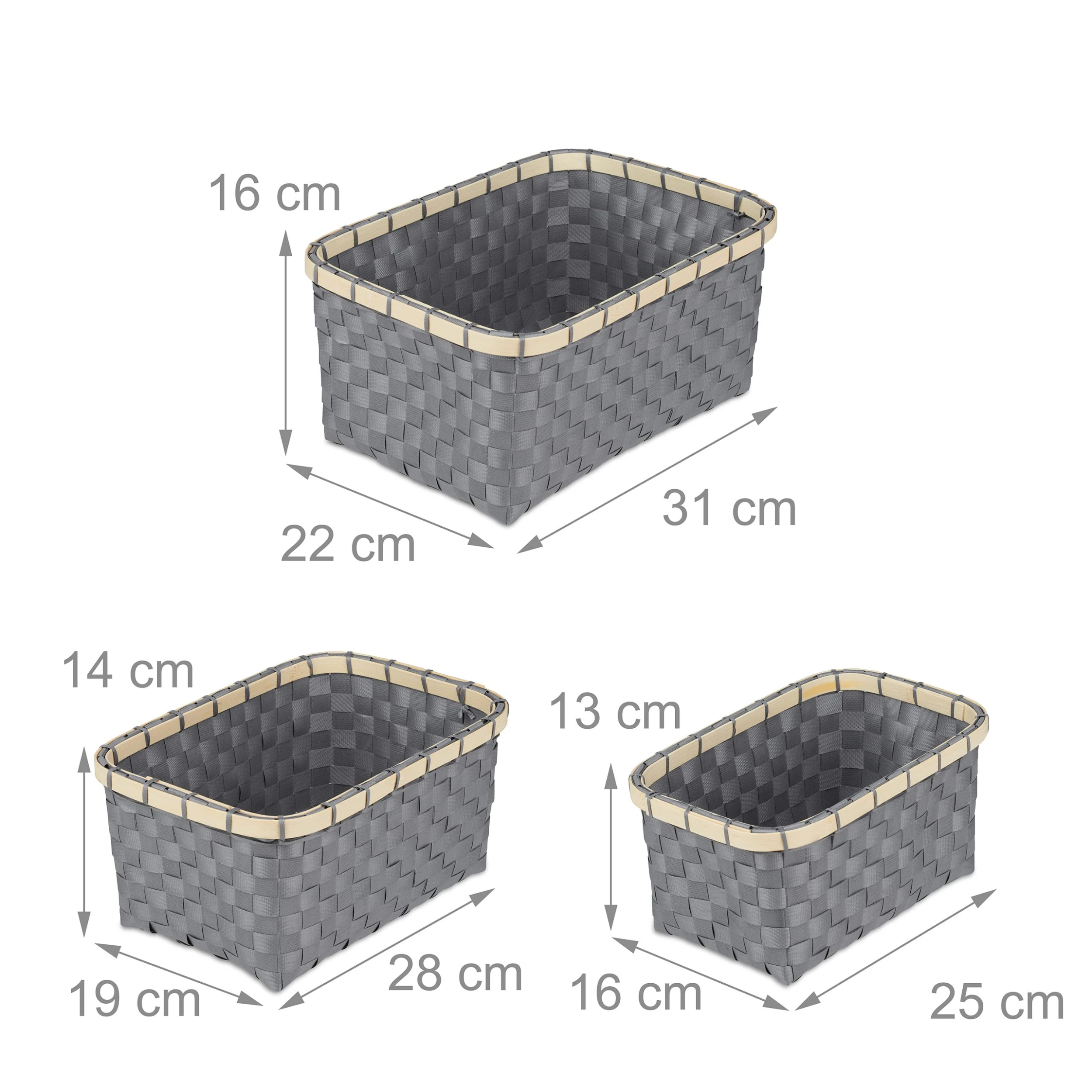 Relaxdays 3x Aufbewahrungskorb In Grau – Bild 4