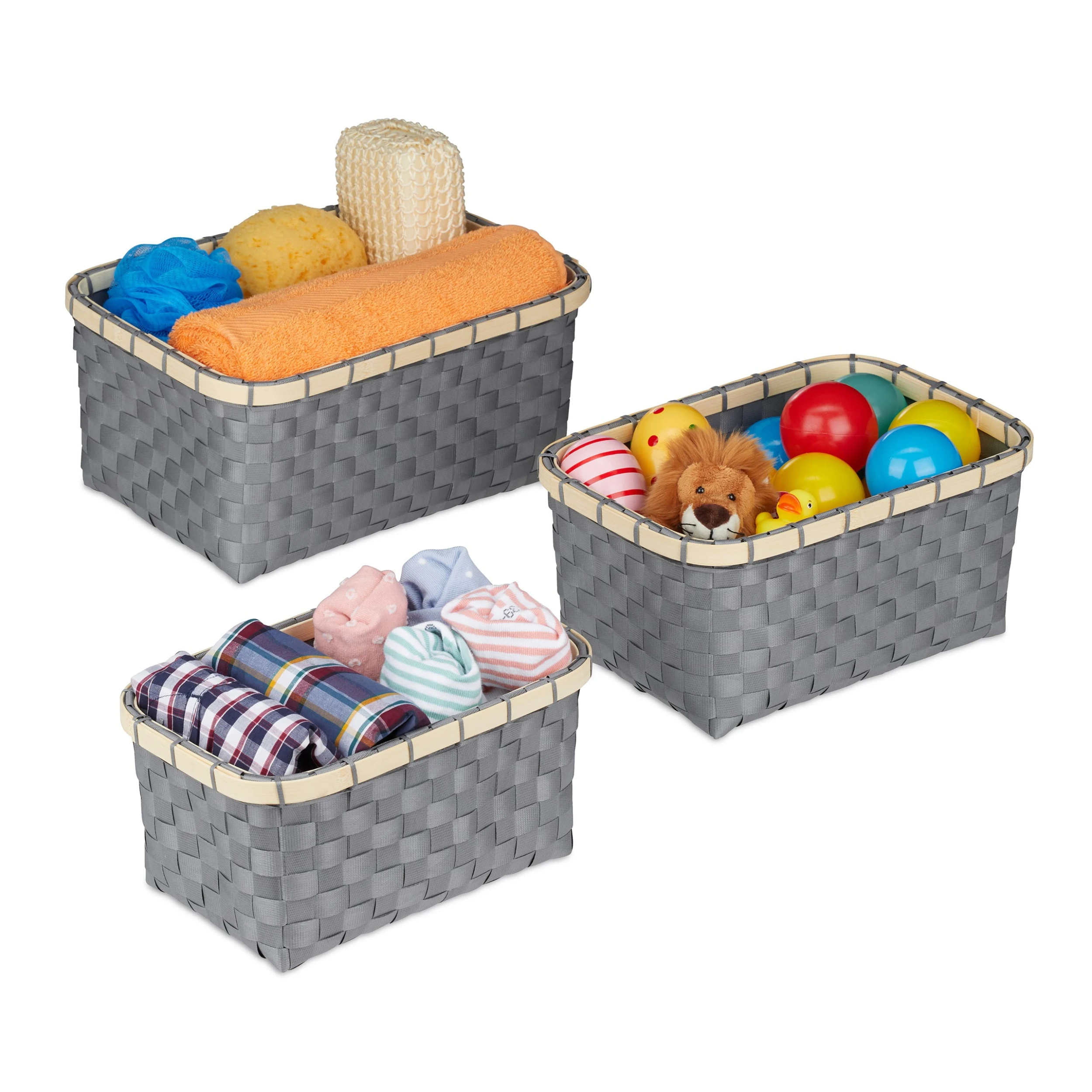 Relaxdays 3x Aufbewahrungskorb In Grau – Bild 8