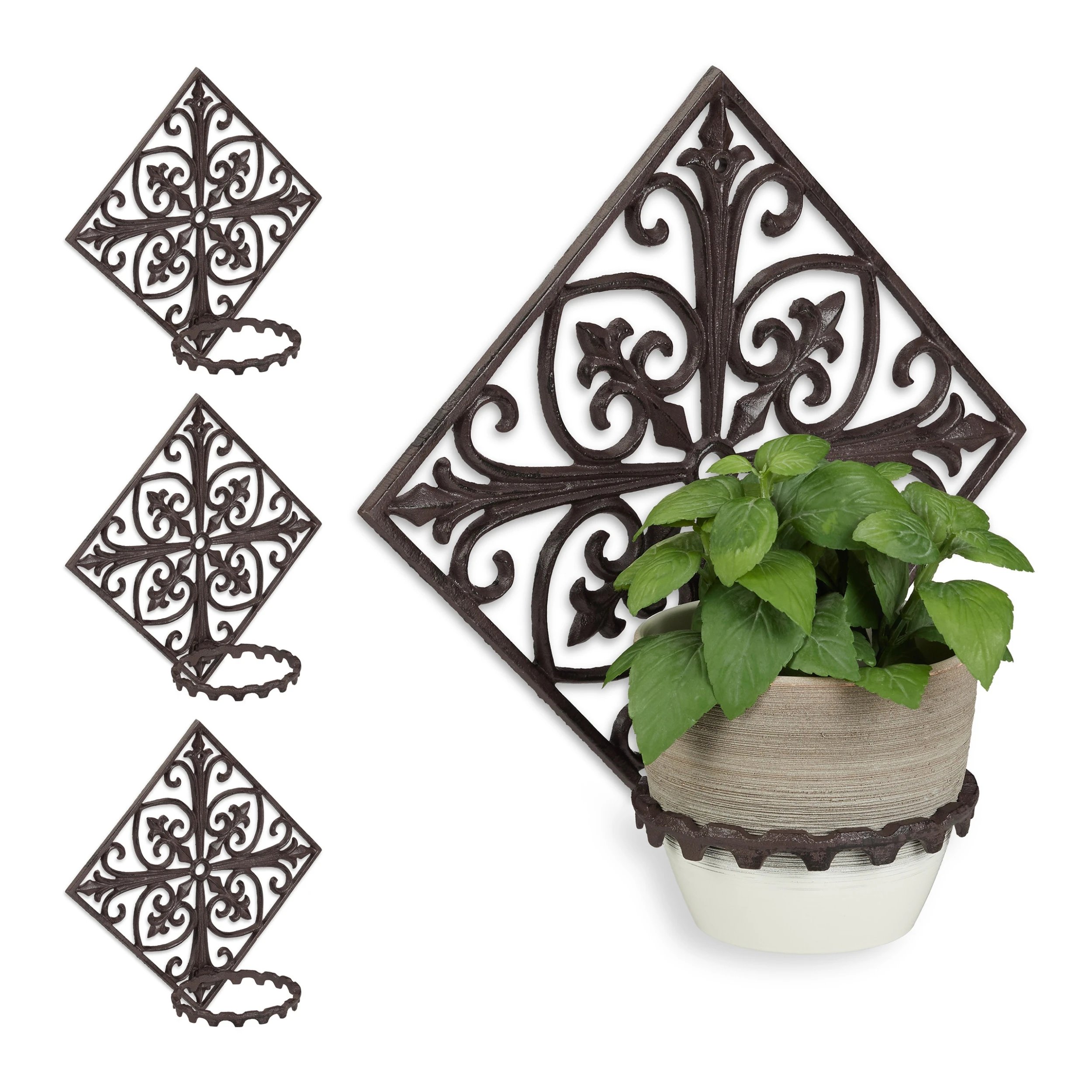 Relaxdays 4 X Blumenhalter In Dunkelbraun - Ø 13 Cm – Bild 8