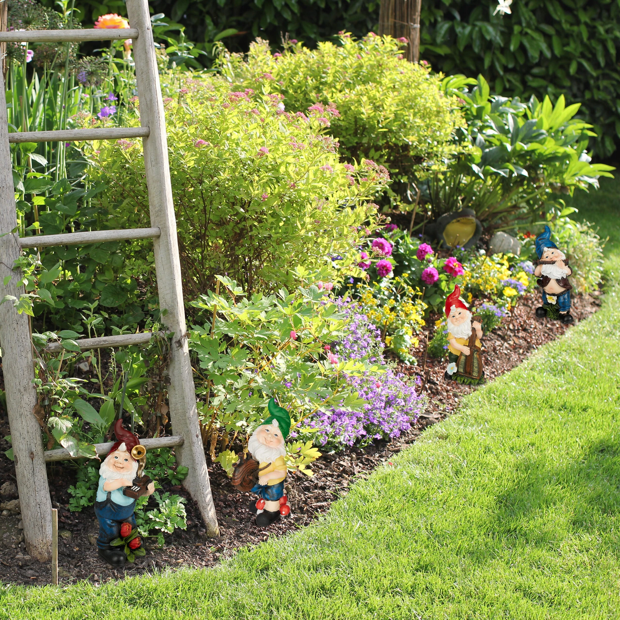 Relaxdays 4 X Gartenzwerg "Musiker" In Bunt – Bild 2