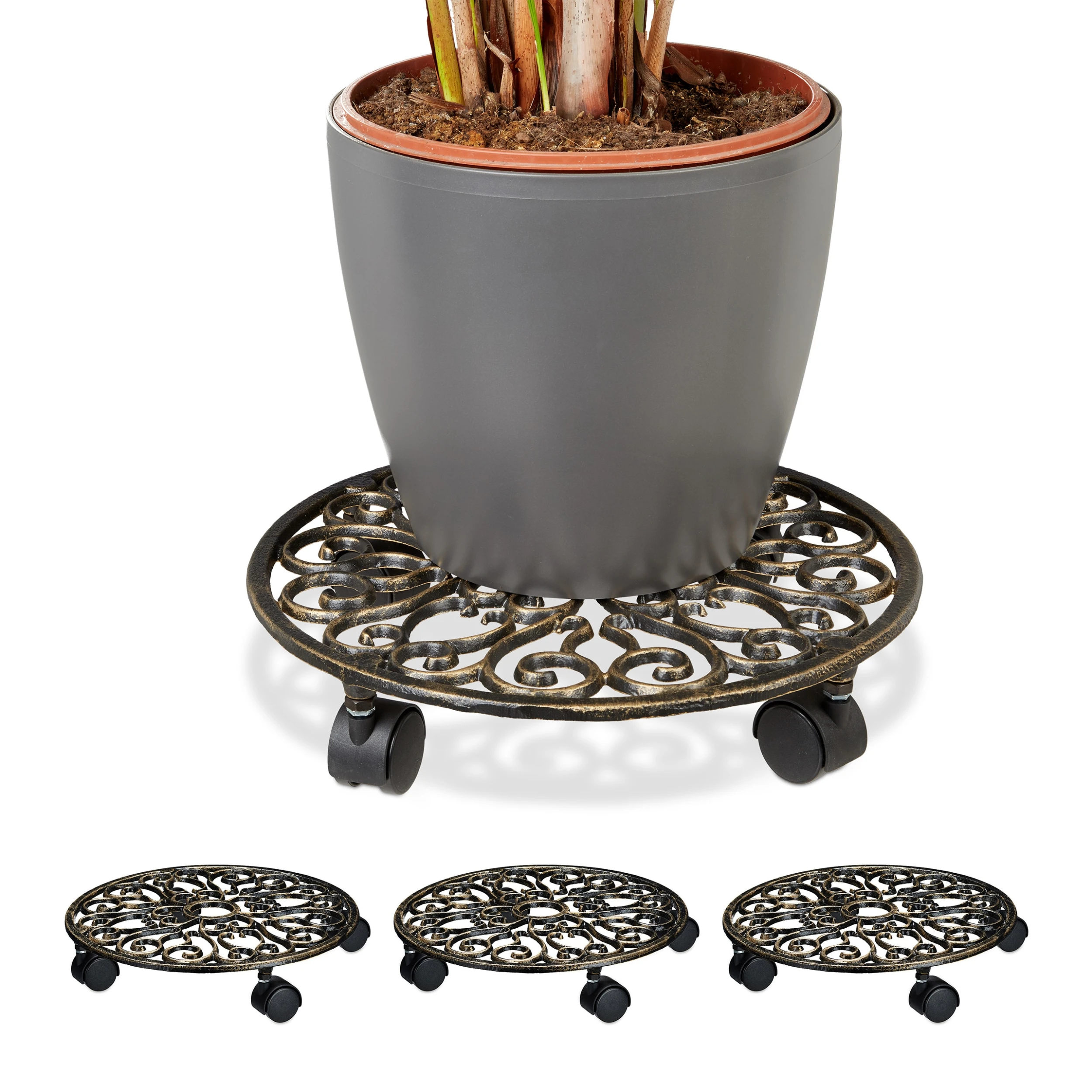 Relaxdays 4 X Pflanzenroller In Bronze - Ø 33,5 Cm – Bild 6