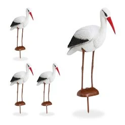Relaxdays 4x Gartenfigur "Storch" In Weiß/Rot - (B)22 X (H)80 X (T)64 Cm