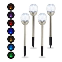 Relaxdays 4x Gartenleuchte "Farbwechsel" In Silber