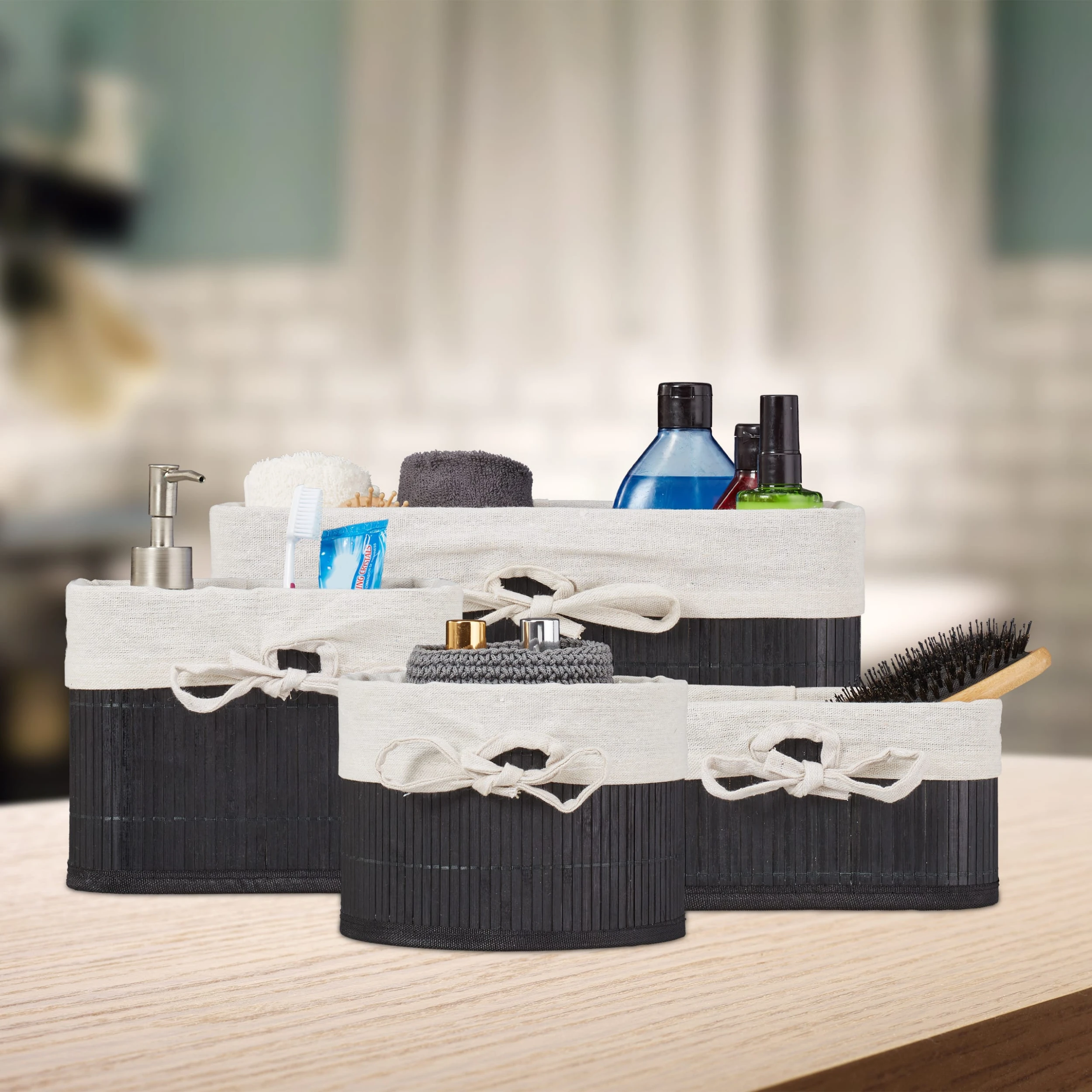 Relaxdays 8 Tlg. Aufbewahrungskorb Set In Schwarz/ Creme – Bild 2