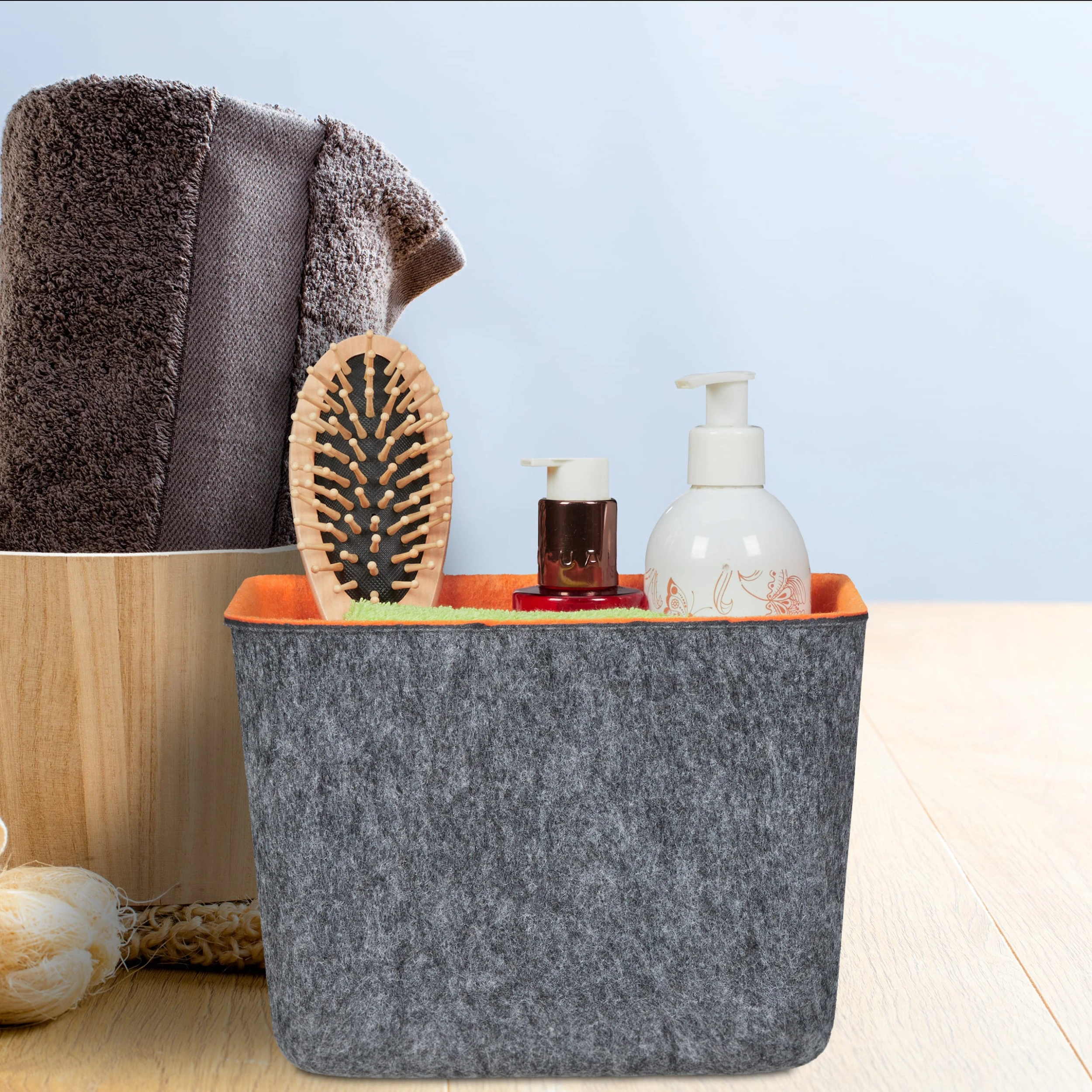 Relaxdays Aufbewahrungskorb In Grau/ Orange – Bild 2