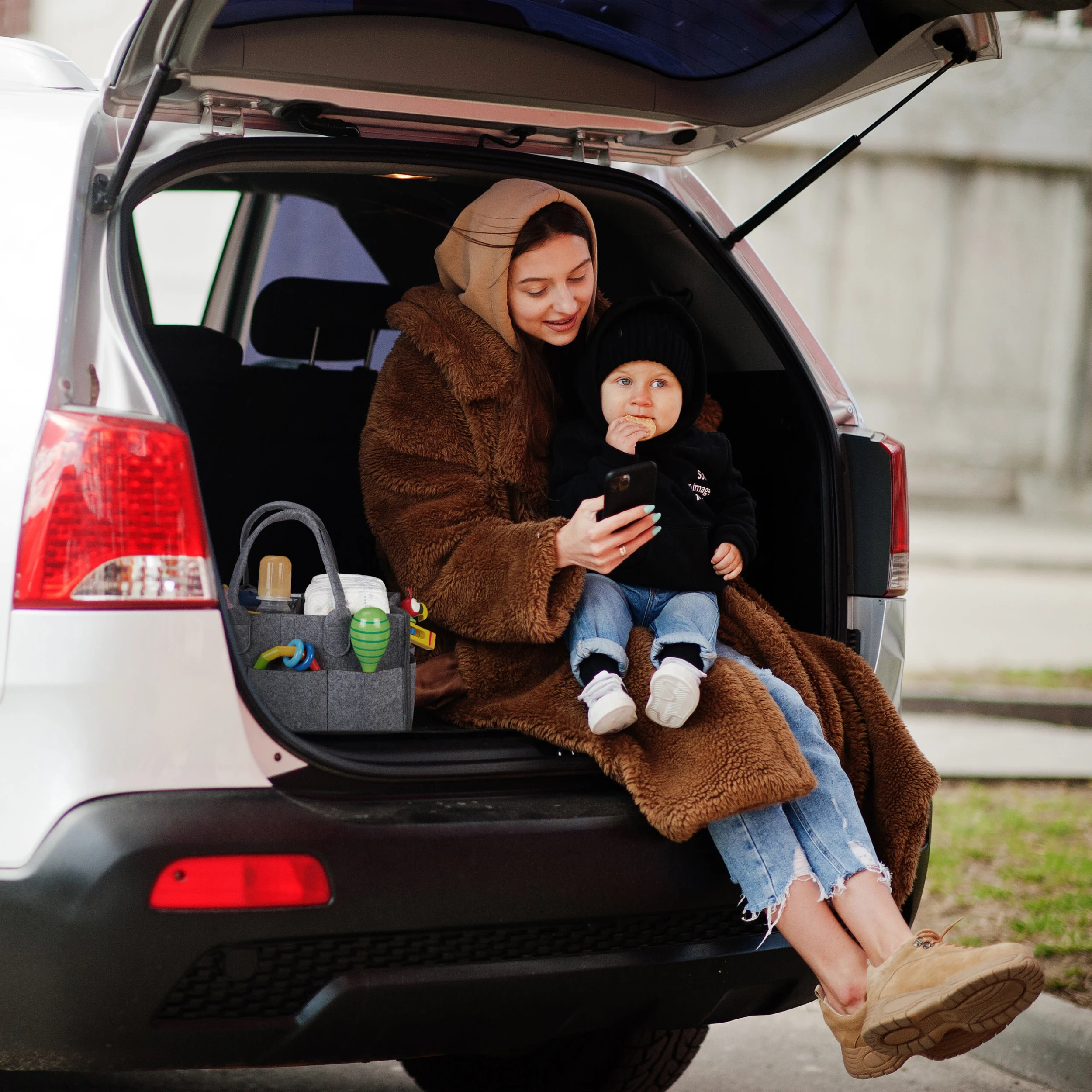 Relaxdays Baby-Windel-Caddy In Hellgrau – Bild 5