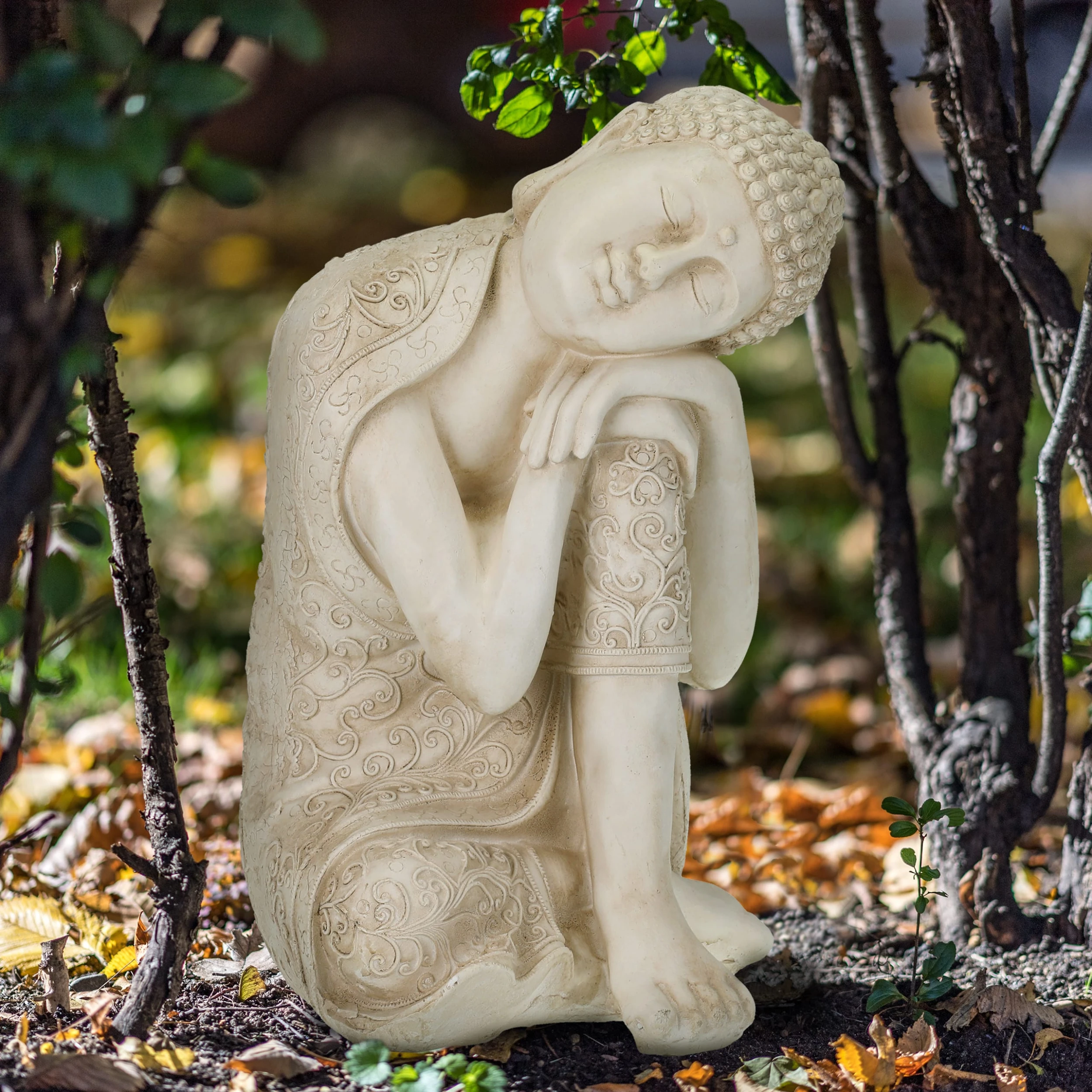 Relaxdays Buddha-Figur In Cremeweiß - (B)40,5 X (H)61 X (T)38 Cm – Bild 2