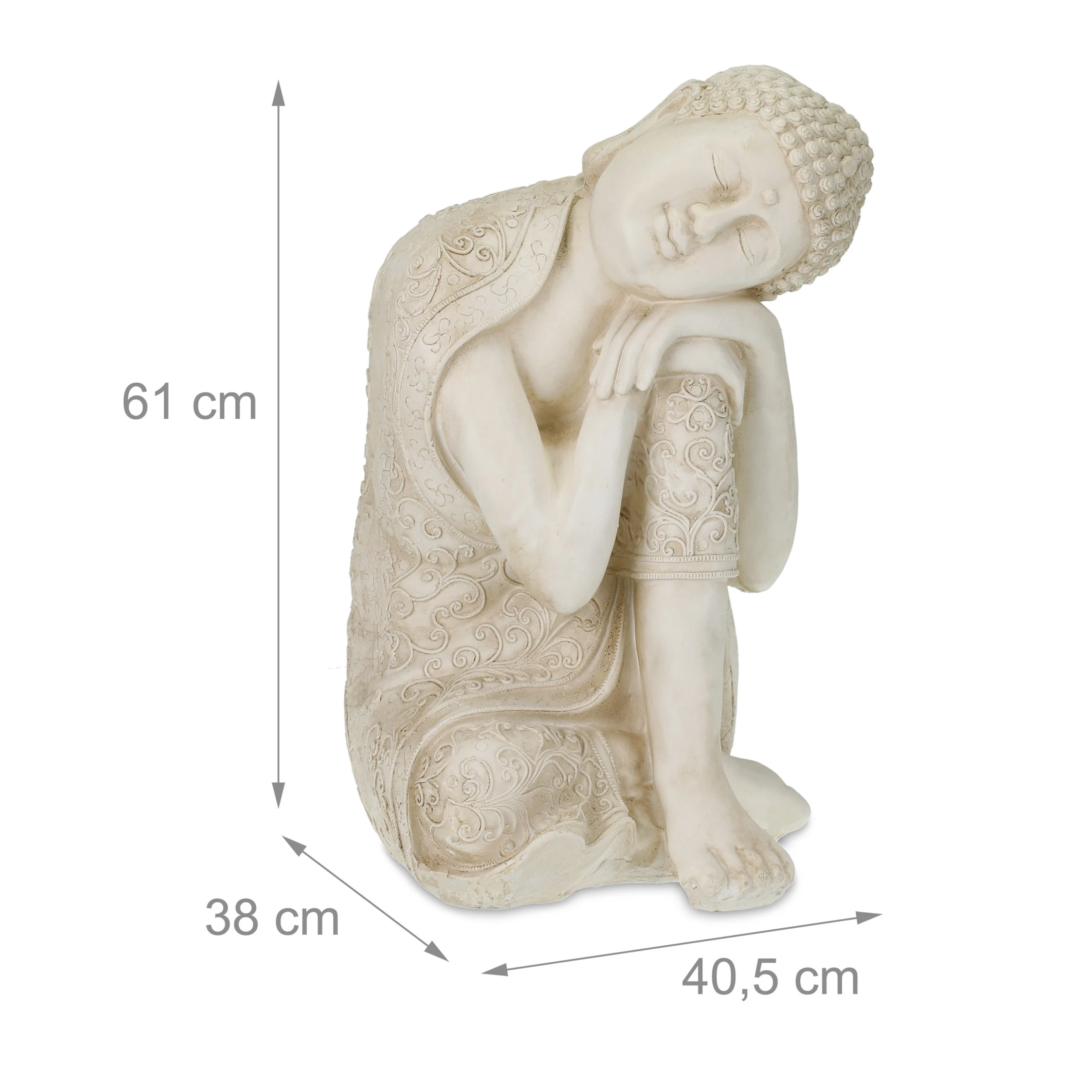 Relaxdays Buddha-Figur In Cremeweiß - (B)40,5 X (H)61 X (T)38 Cm – Bild 4