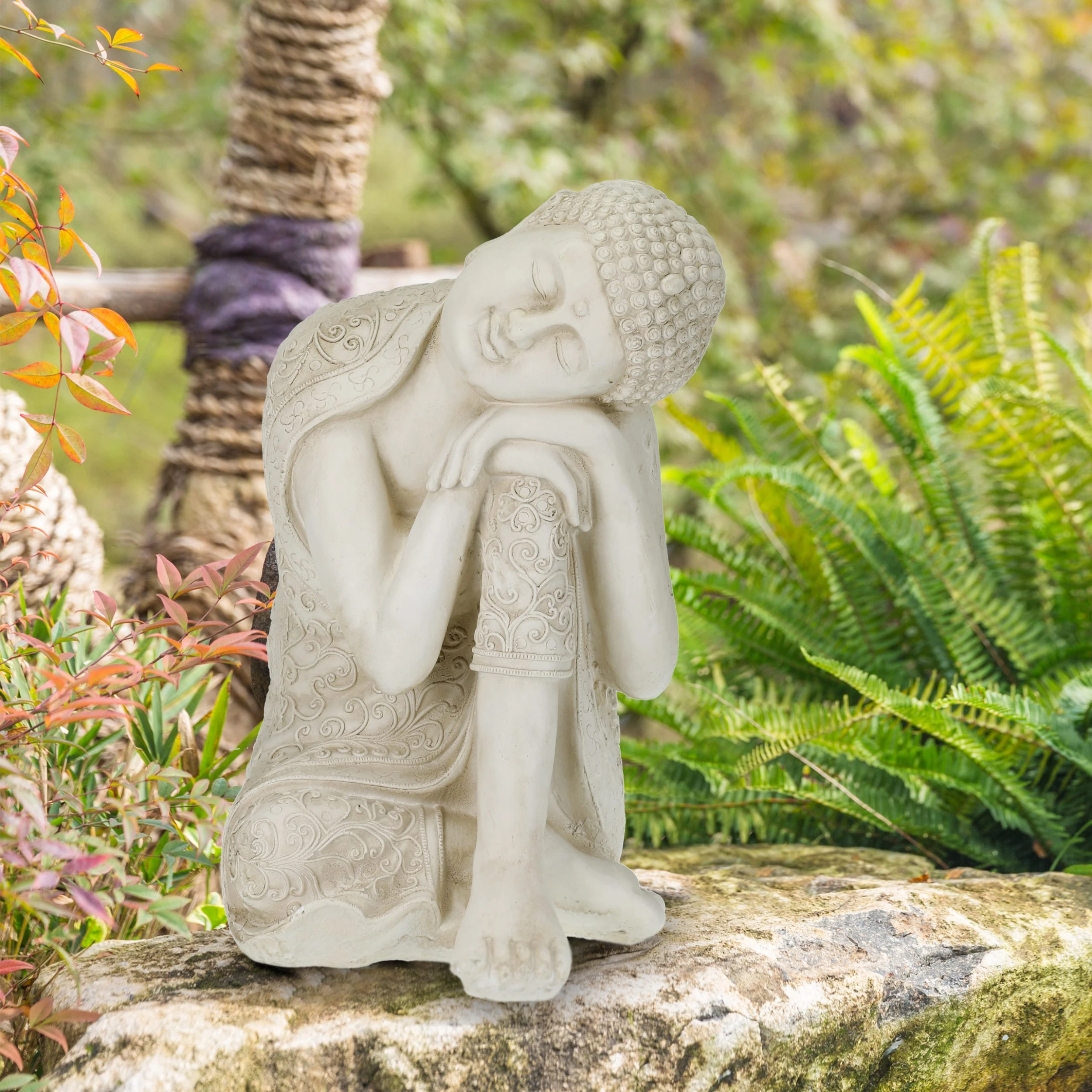 Relaxdays Buddha-Figur In Cremeweiß - (B)40,5 X (H)61 X (T)38 Cm – Bild 5