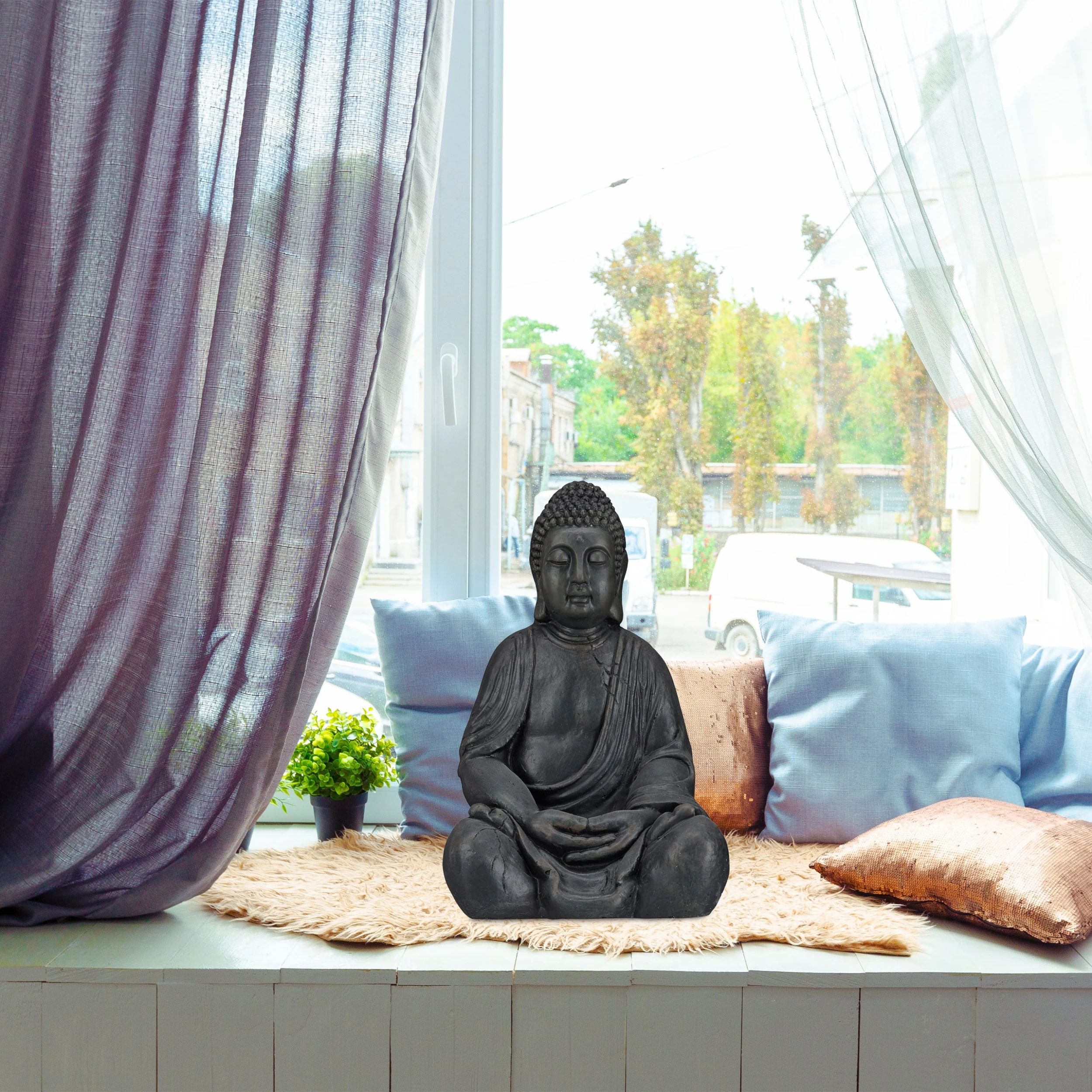 Relaxdays Buddha Figur In Dunkelgrau - (H)50 Cm – Bild 2