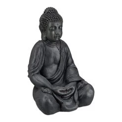 Relaxdays Buddha Figur In Dunkelgrau - (H)50 Cm