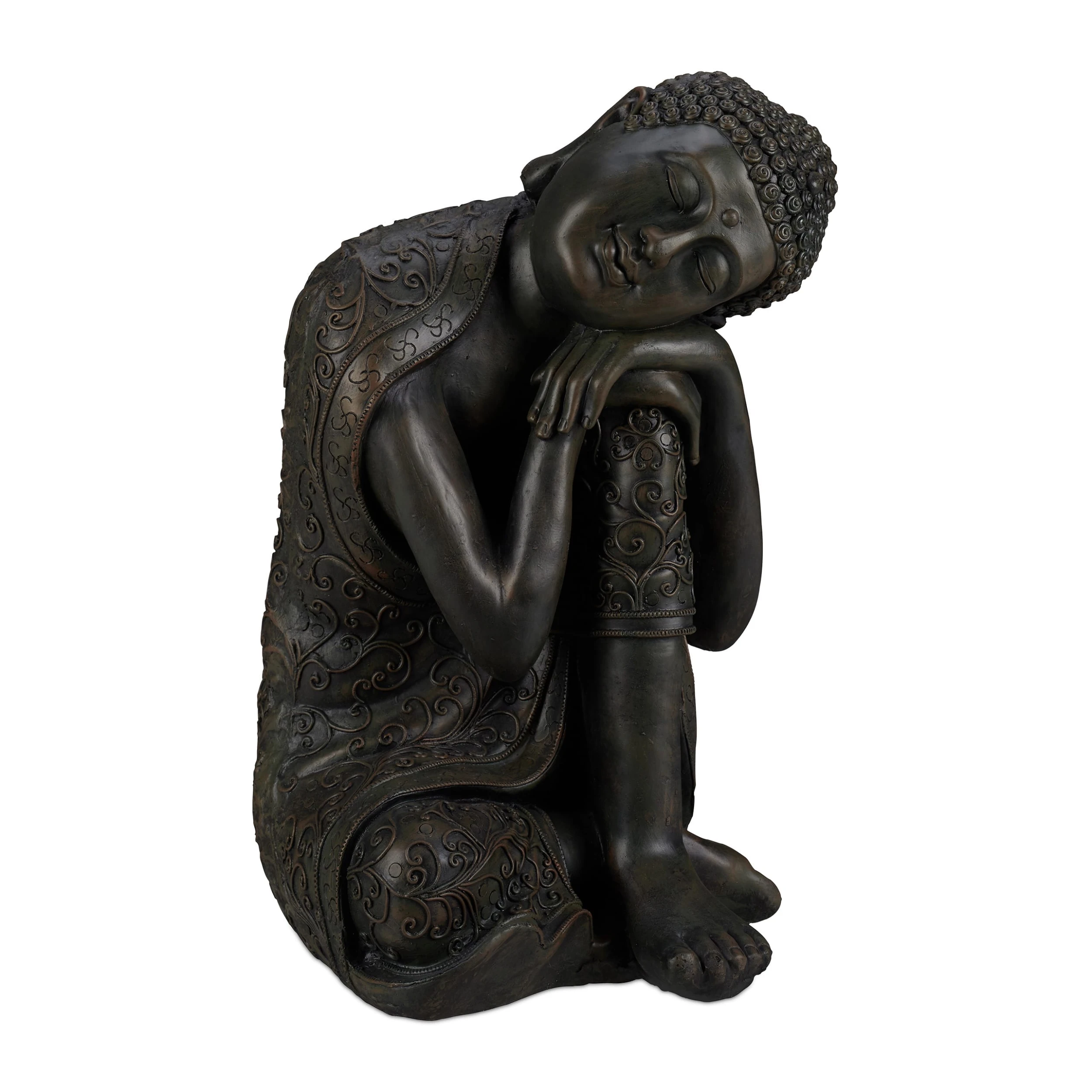 Relaxdays Buddha Figur In Dunkelgrau - (H)60 Cm