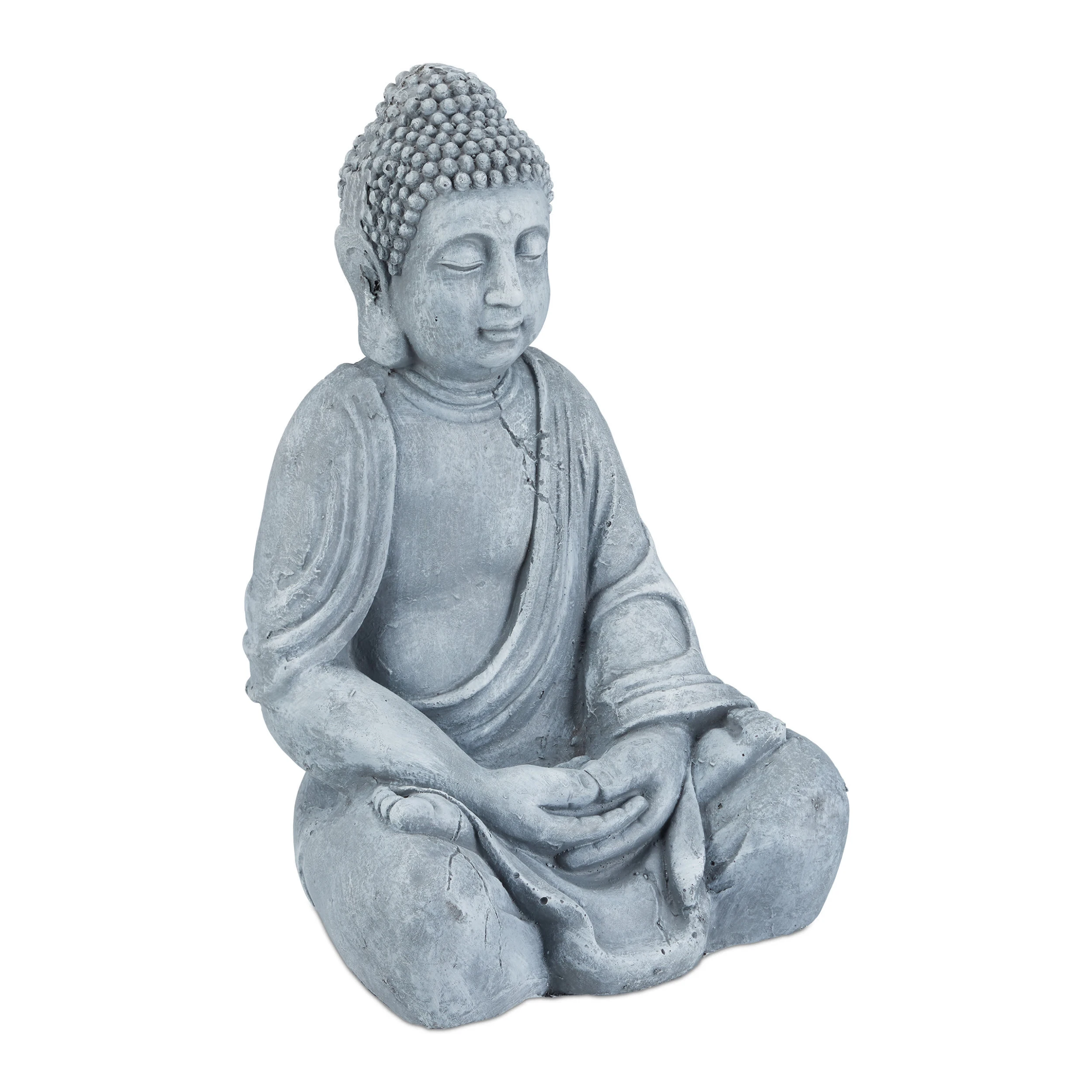 Relaxdays Buddha Figur In Hellgrau - (H)50 Cm