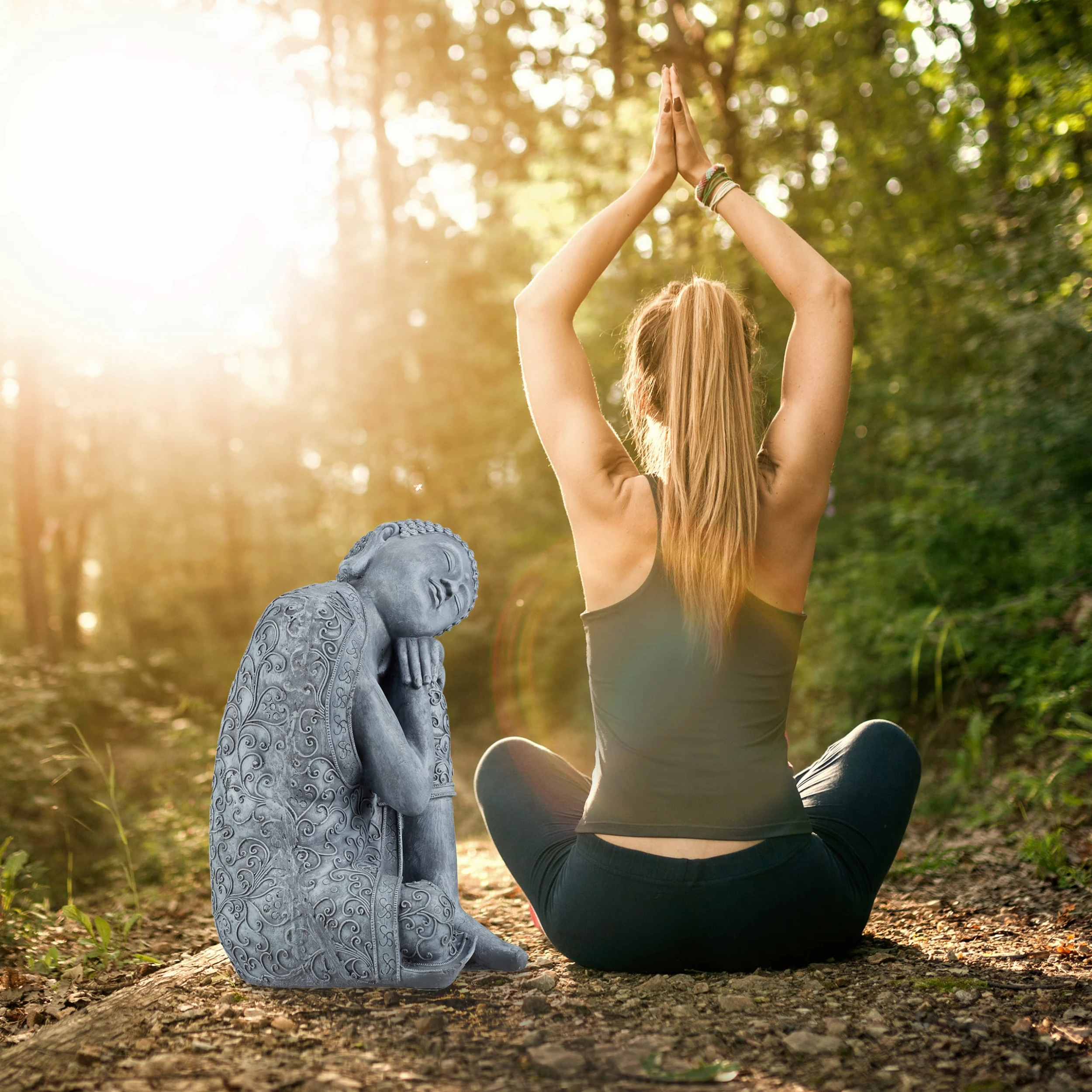 Relaxdays Buddha Figur In Hellgrau - (H)60 Cm – Bild 2