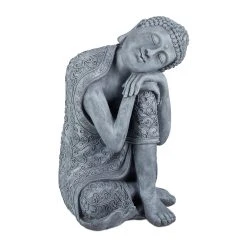 Relaxdays Buddha Figur In Hellgrau - (H)60 Cm