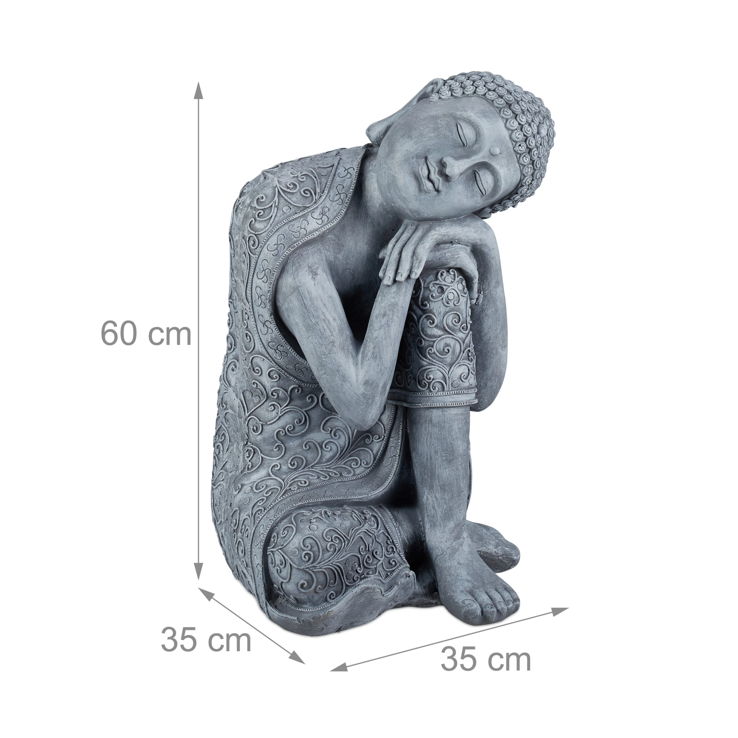 Relaxdays Buddha Figur In Hellgrau - (H)60 Cm – Bild 4