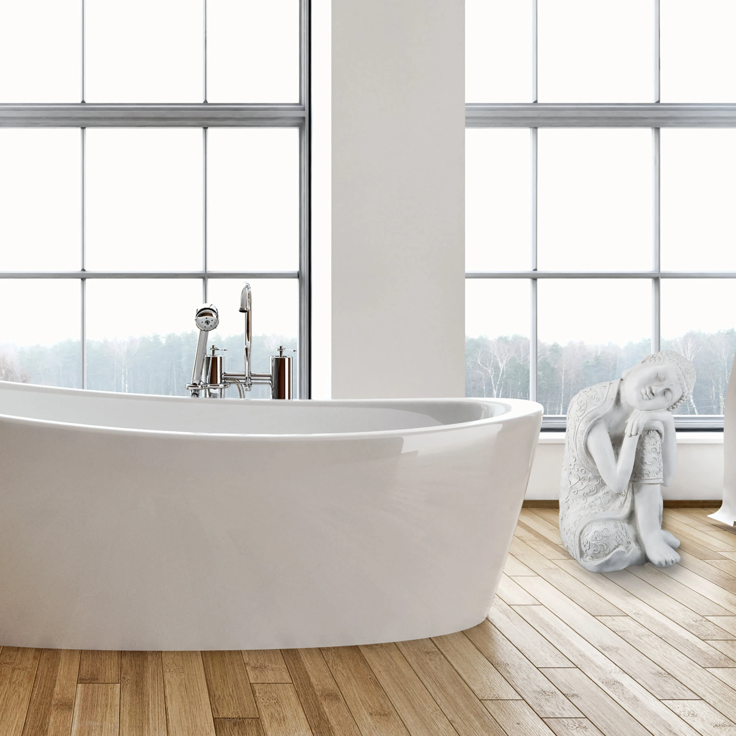 Relaxdays Buddha Figur In Weiß - (B)38 X (H)60 X (T)37 Cm – Bild 2