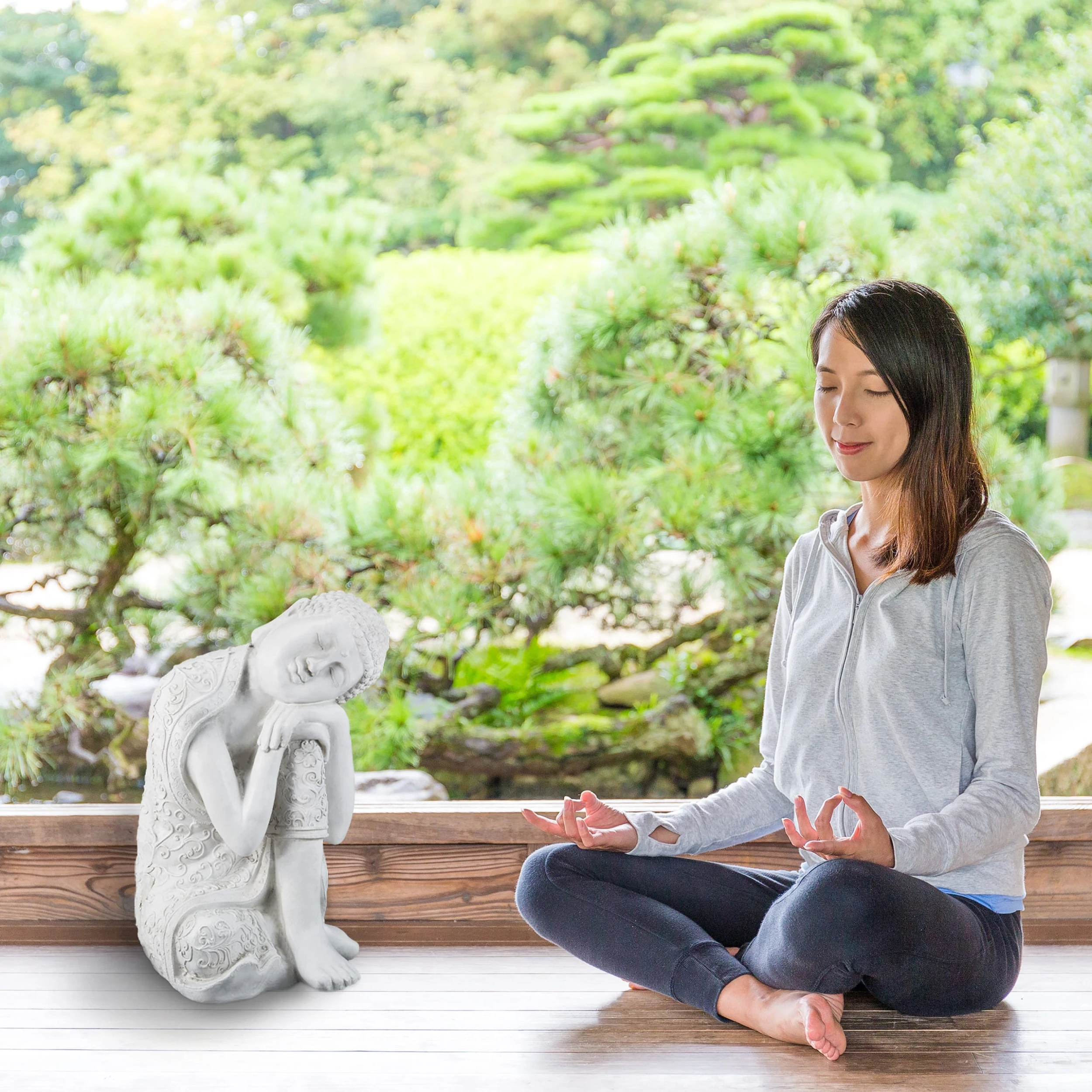 Relaxdays Buddha Figur In Weiß - (B)38 X (H)60 X (T)37 Cm – Bild 3