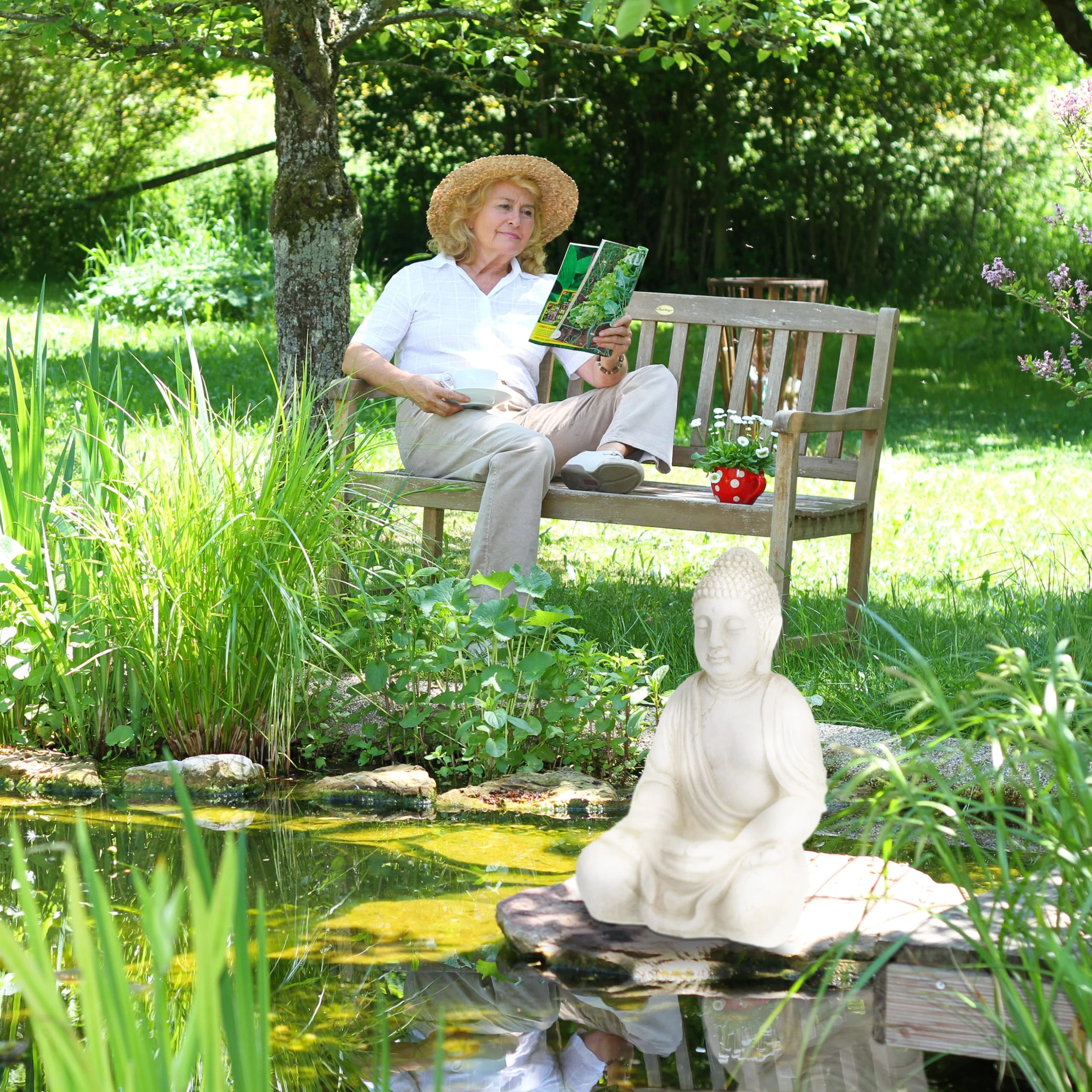 Relaxdays Buddhafigur In Creme - (B)33 X (H) 50 X (T)26 Cm – Bild 3