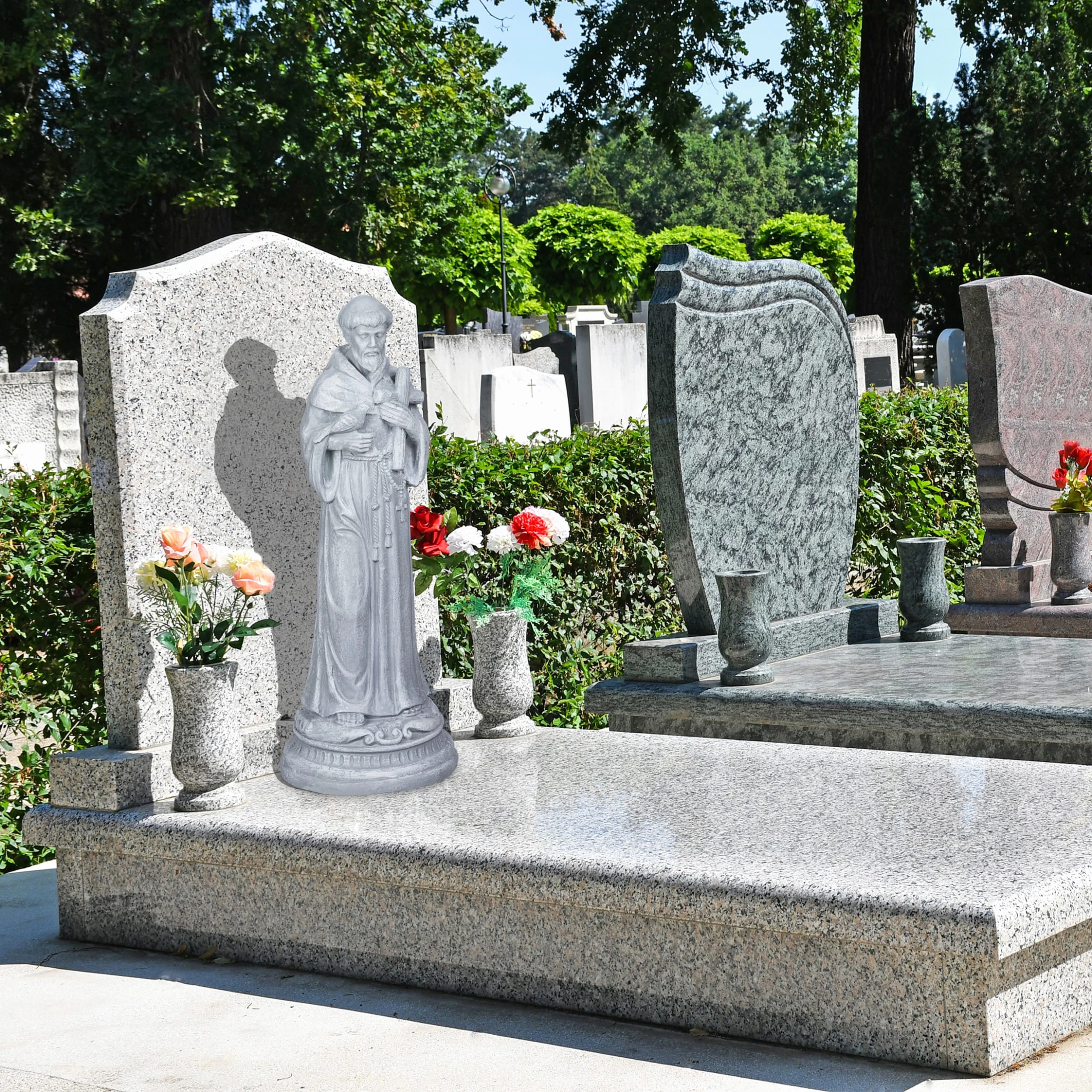 Relaxdays Gartenfigur "Heiliger" In Grau – Bild 2