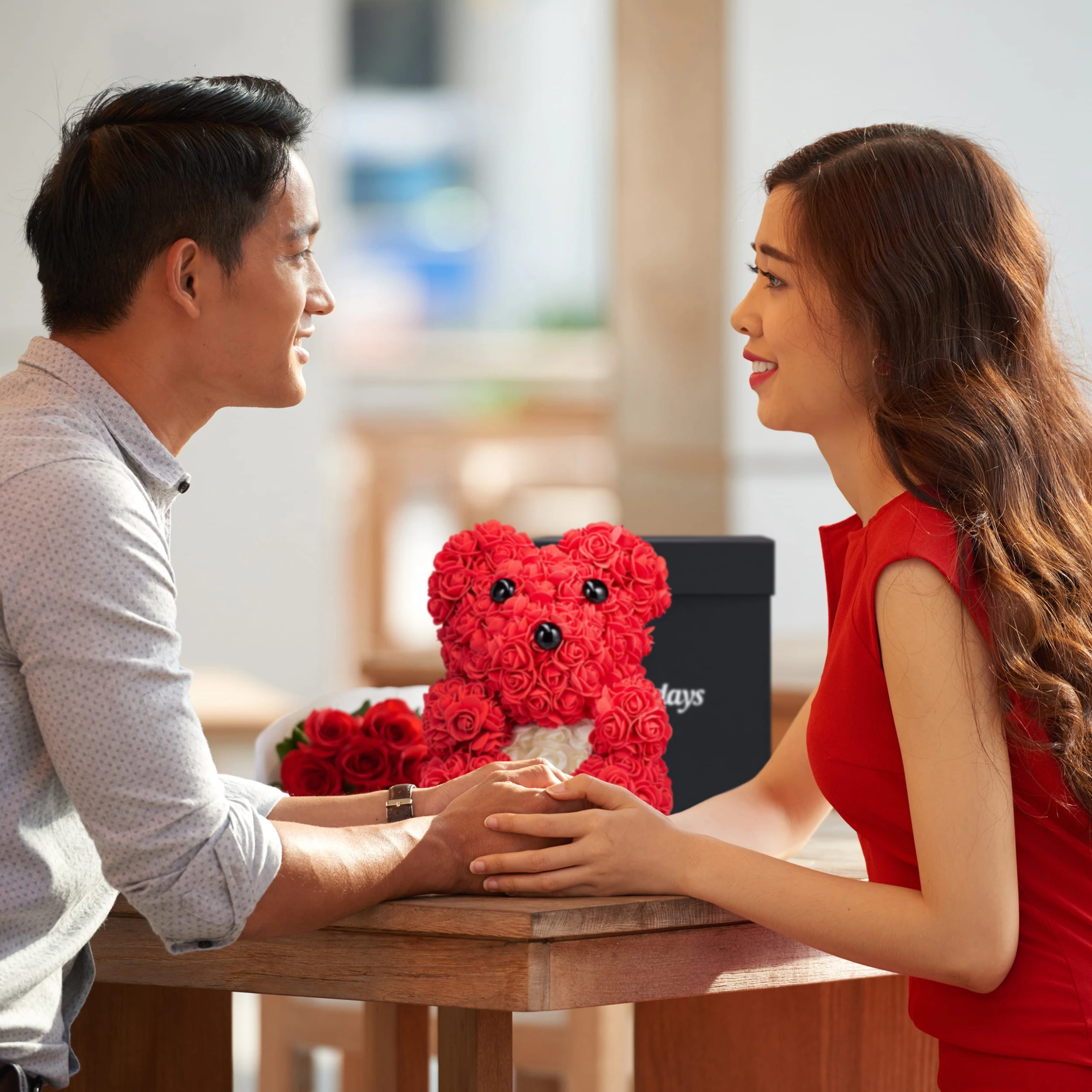 Relaxdays Rosen-Teddybär In Rot/Weiß – Bild 5