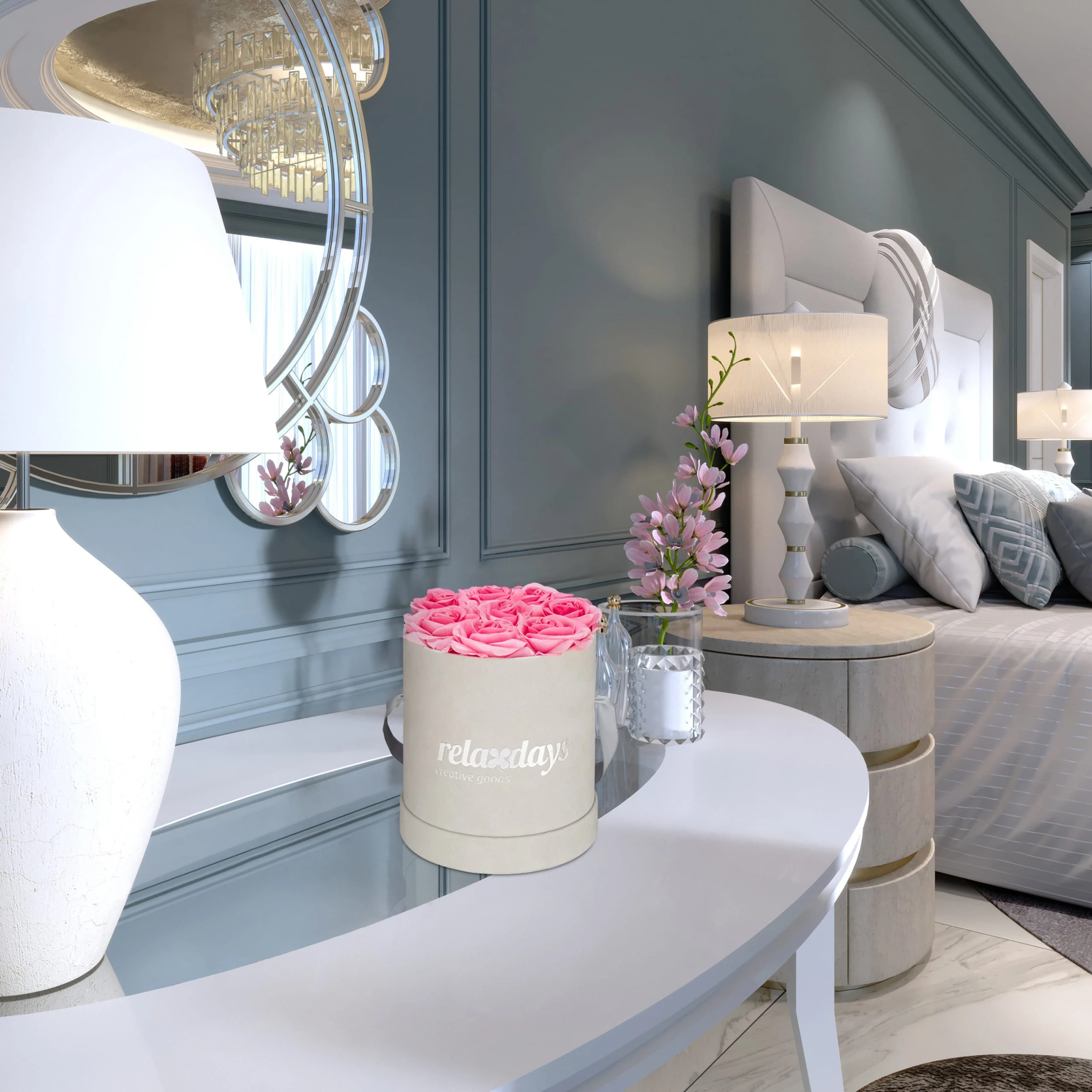 Relaxdays Rosenbox 8 Rosa Rosen In Grau – Bild 3