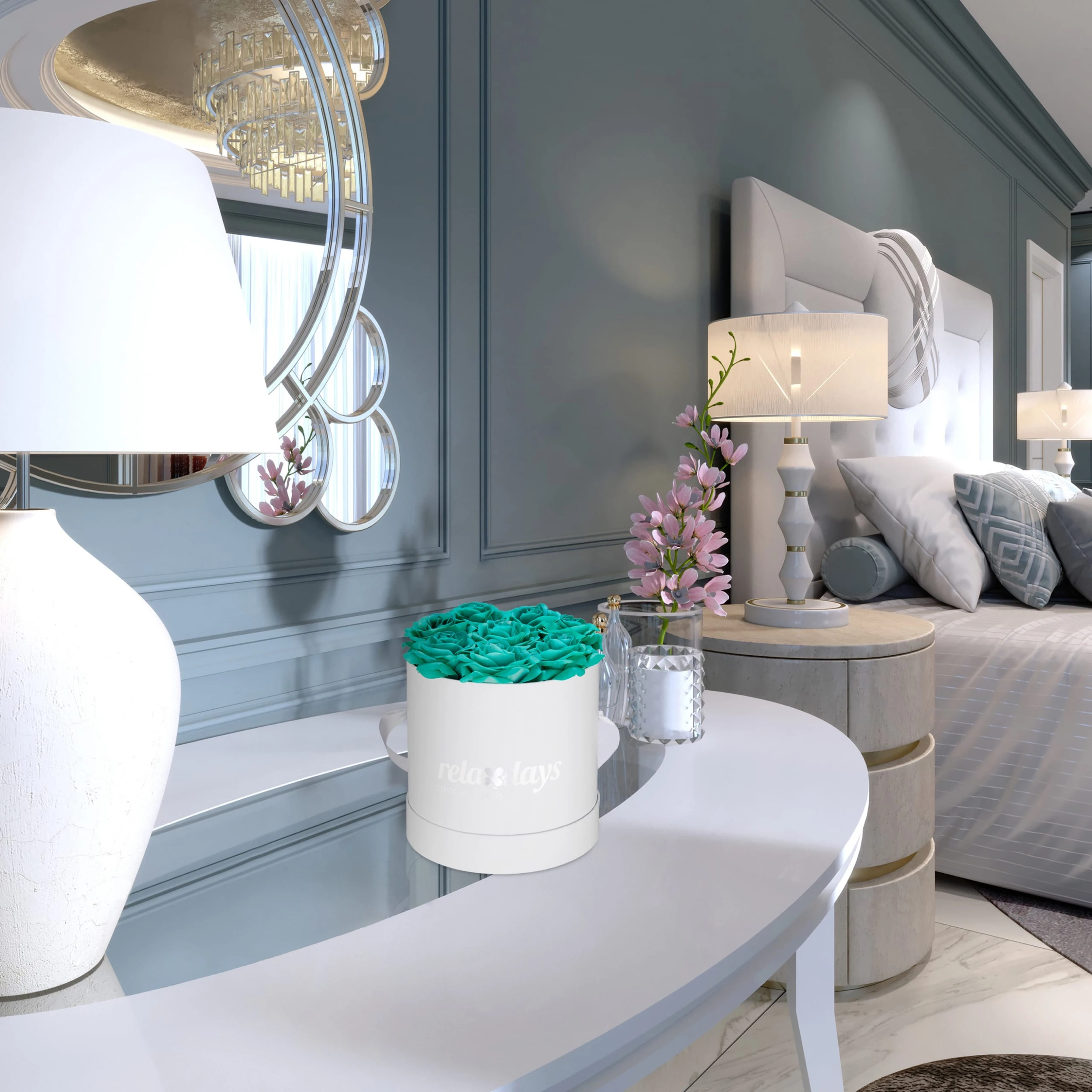 Relaxdays Rosenbox 8 Türkise Rosen In Weiß – Bild 3