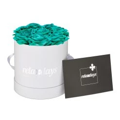 Relaxdays Rosenbox 8 Türkise Rosen In Weiß