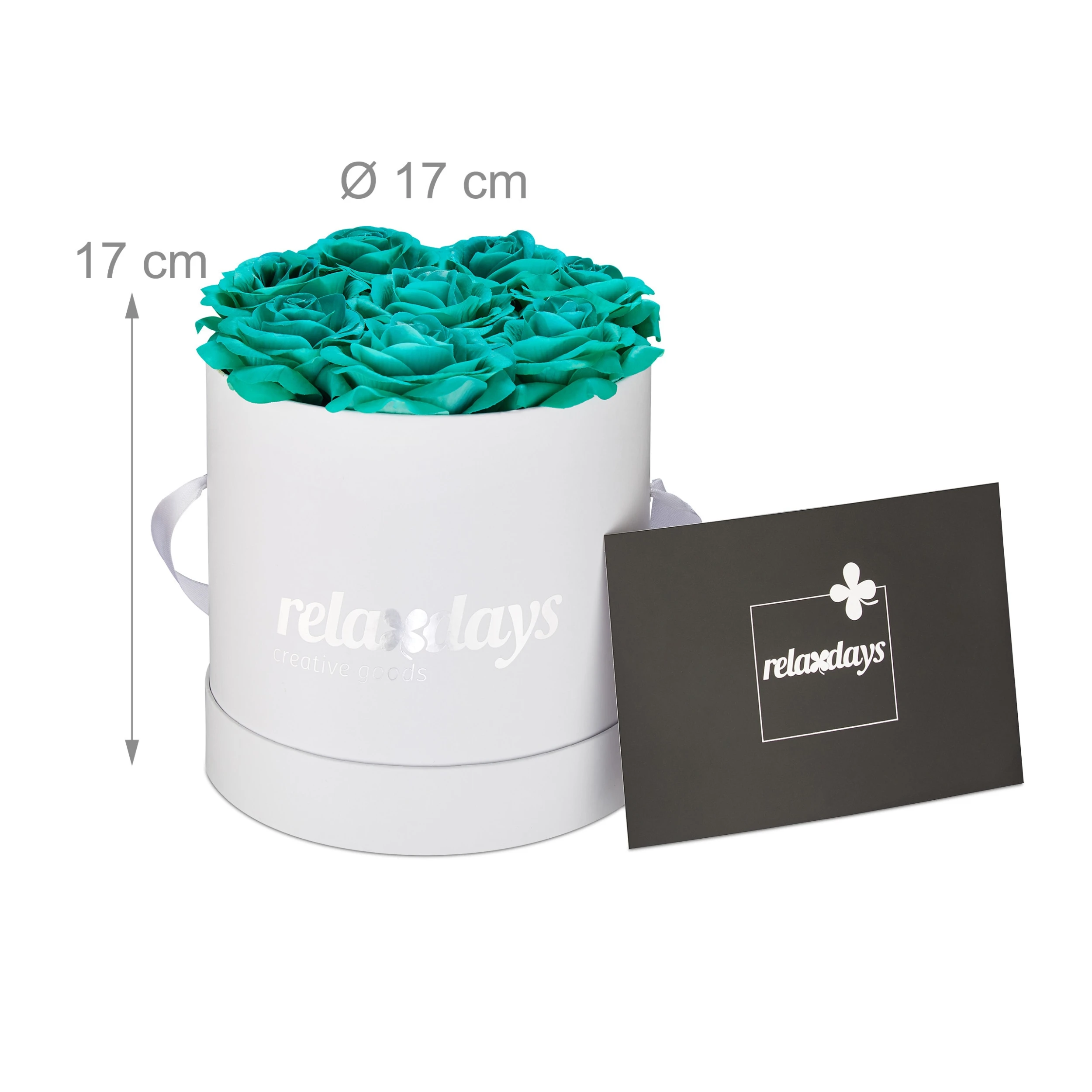 Relaxdays Rosenbox 8 Türkise Rosen In Weiß – Bild 4