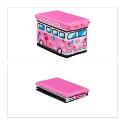 Relaxdays Spielzeugkiste Bus In Rosa - (B)40 X (H)27 X (T)25 Cm