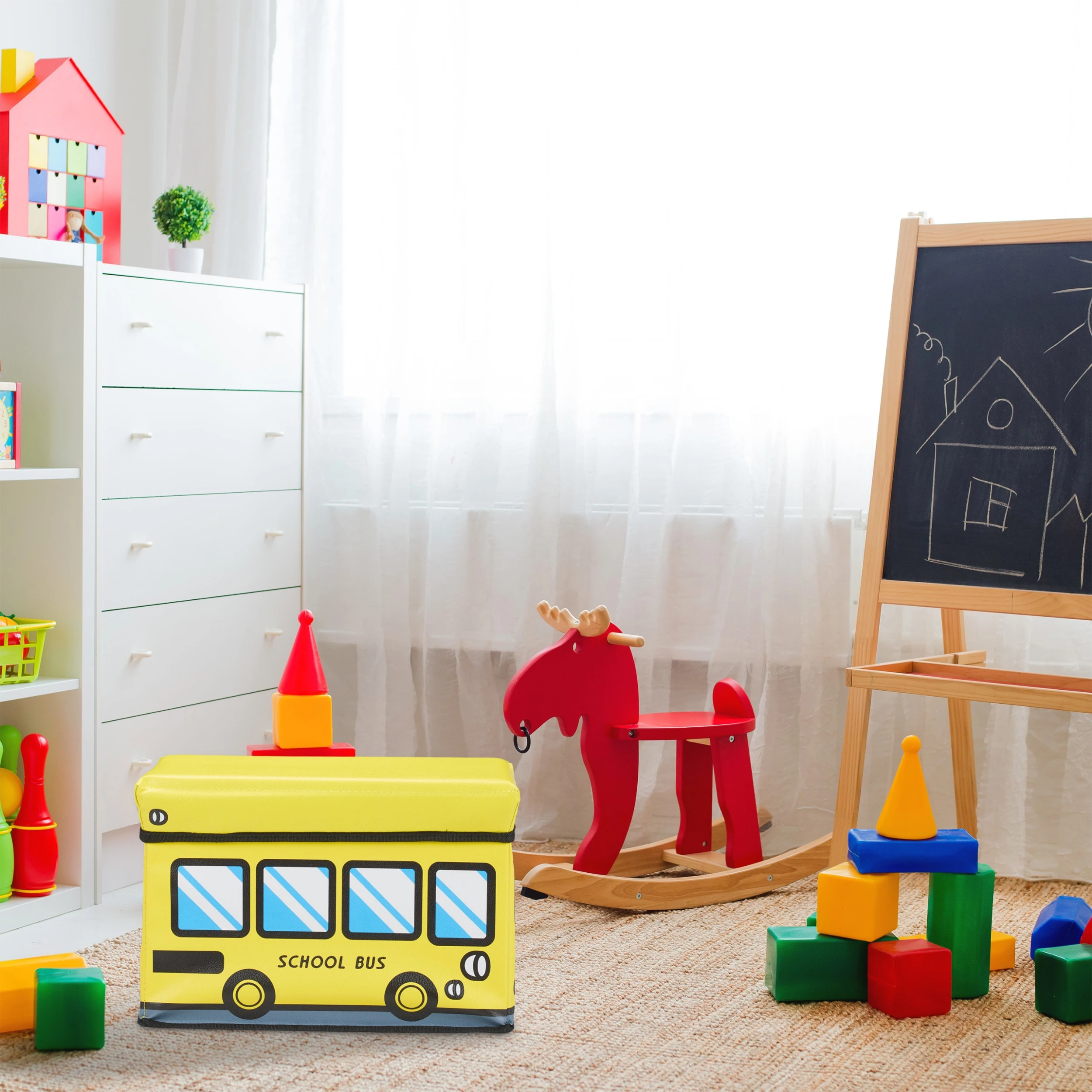 Relaxdays Spielzeugkiste Schulbus In Gelb - (B)40 X (H)27 X (T)25 Cm – Bild 2