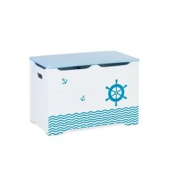 Relaxdays Spielzeugtruhe "Seefahrt" In Weiß/ Blau - (B)60 X (H)40 X (T)34 Cm