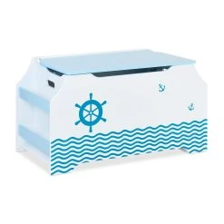 Relaxdays Spielzeugtruhe "Seemann" In Weiß/ Blau - (B)84 X (H)46 X (T)42,5 Cm