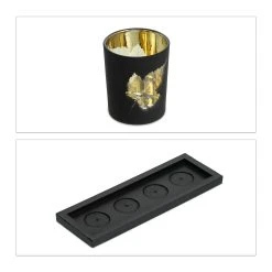 Relaxdays Teelichthalter Set In Schwarz/ Gold - (B)33 X (H)8 X (T)11,5 Cm