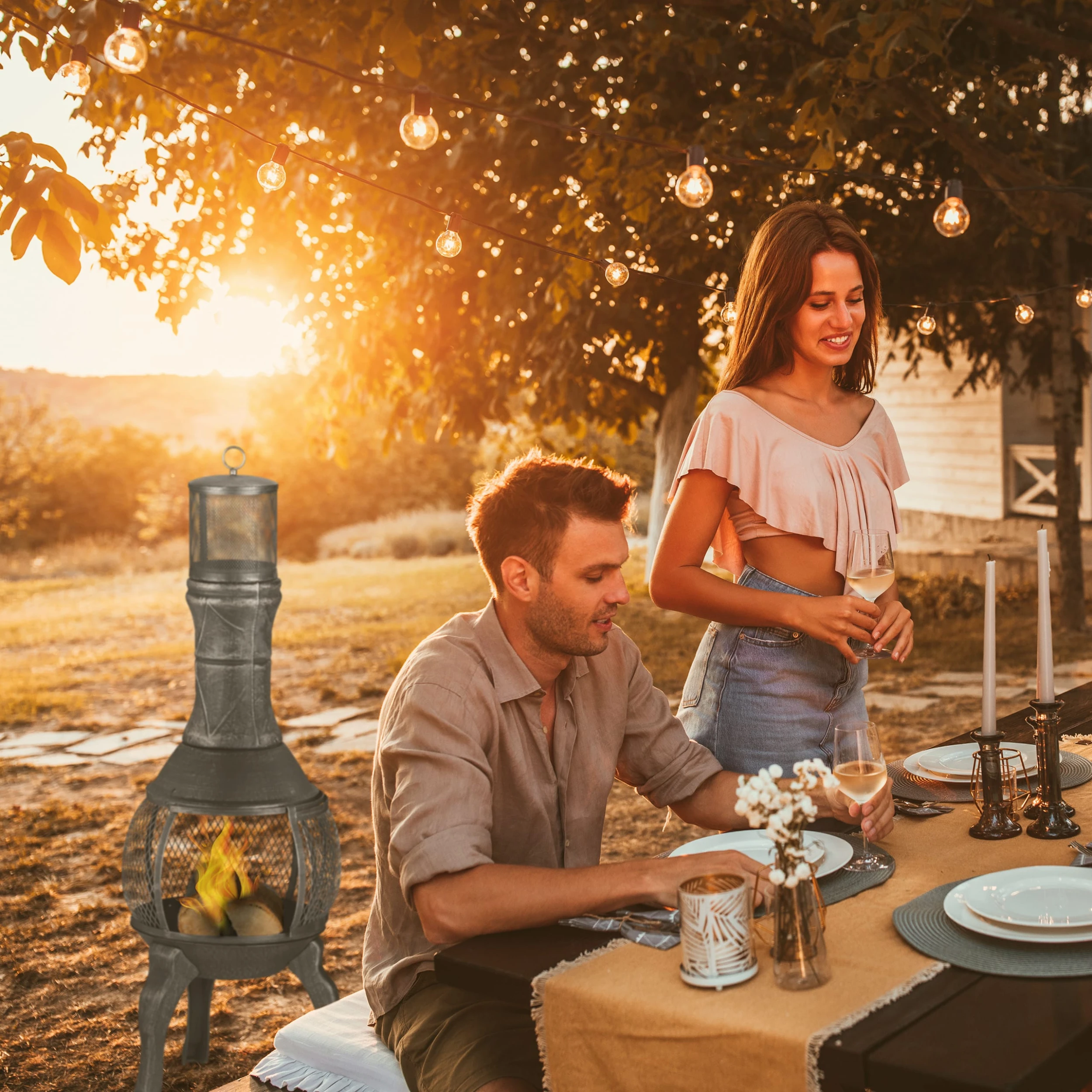 Relaxdays Terrassenofen In Silber - (B)40 X (H)114 X (T)40 Cm – Bild 3