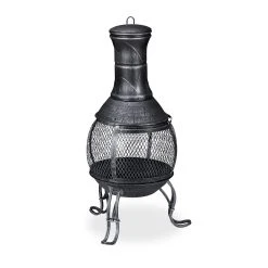 Relaxdays Terrassenofen In Silber - (B)42 X (H)88 X (T)42 Cm