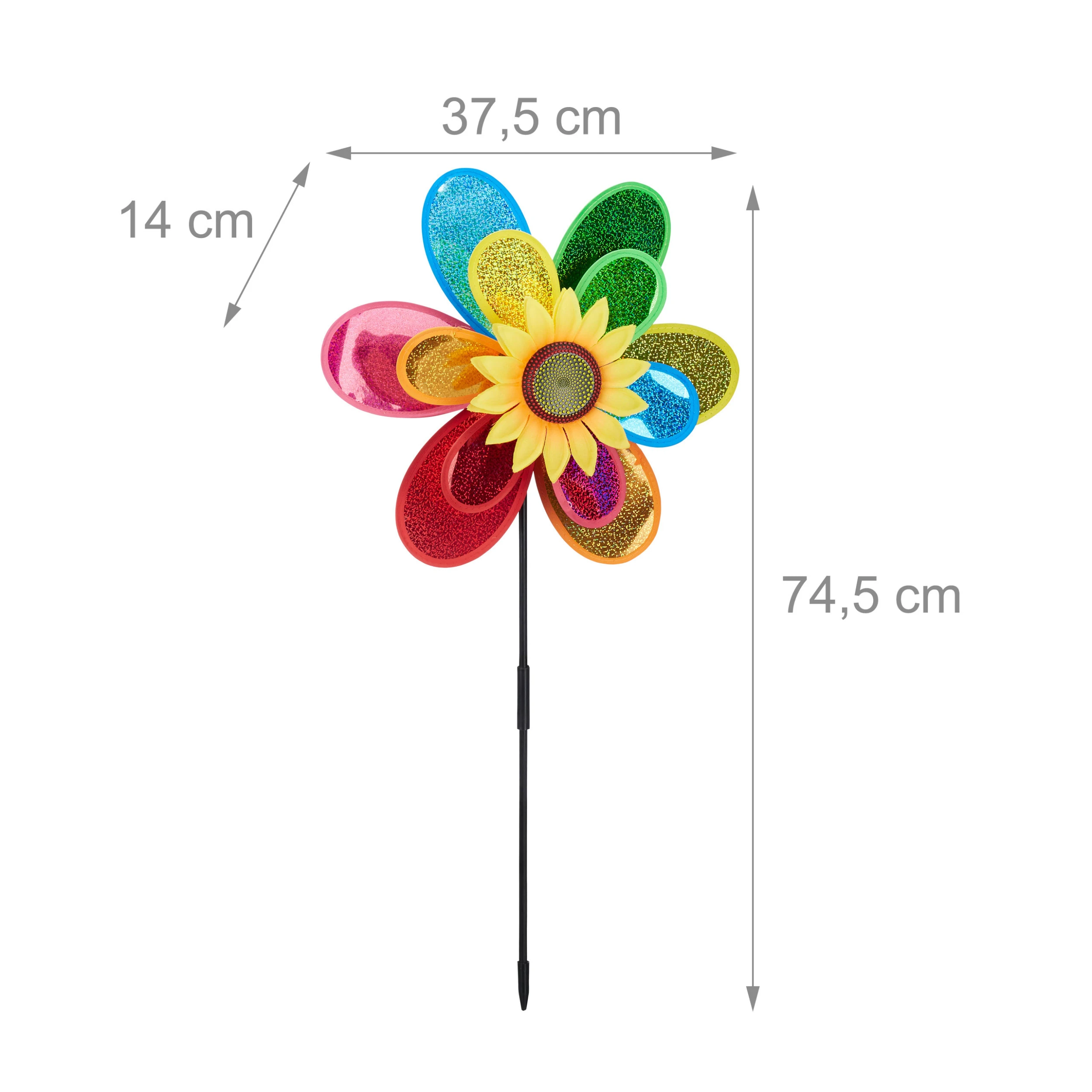 Relaxdays Windrad Blume In Bunt - (B)37,5x (H)74,5 X (T)14 Cm – Bild 4