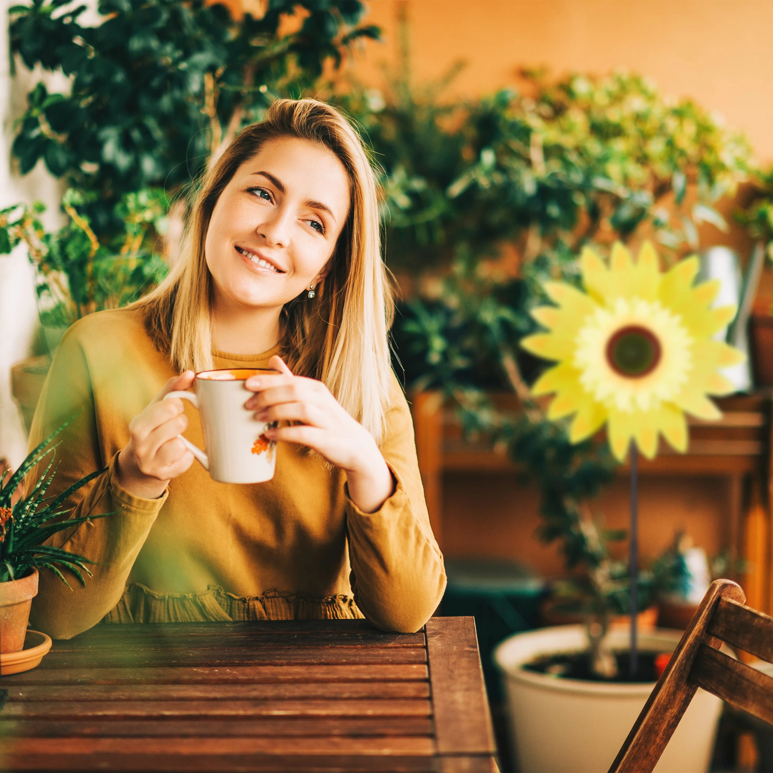 Relaxdays Windrad Sonnenblume In Gelb – Bild 5