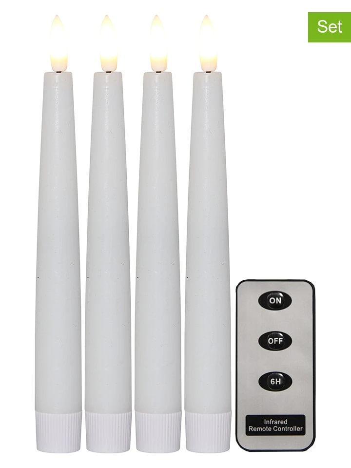 Star Trading 4er-Set: LED-Wachskerzen "Flamme" In Weiß - (H)20 Cm