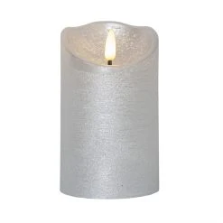 Star Trading LED Kerze Echtwachs Rustik Optik In Silber - H: 12,5cm