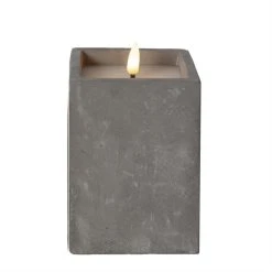 Star Trading LED Kerze In Betonoptik Echtwachs Flackernd In Grau - H: 14,5cm
