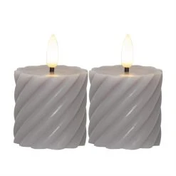 Star Trading LED Kerzen Swirl Echtwachs Gedreht 3D Flamme 2Stück In Grau - H: 7,5cm